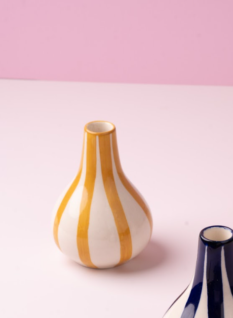 Ceramic Stripe bud vase, Yellow- 3.5 x 3.5 x 4.75 Inches-Home Decor-Happy on Main