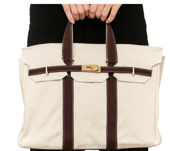 Canvas Tote Bag - Chocolate Brown Trim -Runway Athletics-Happy on Main