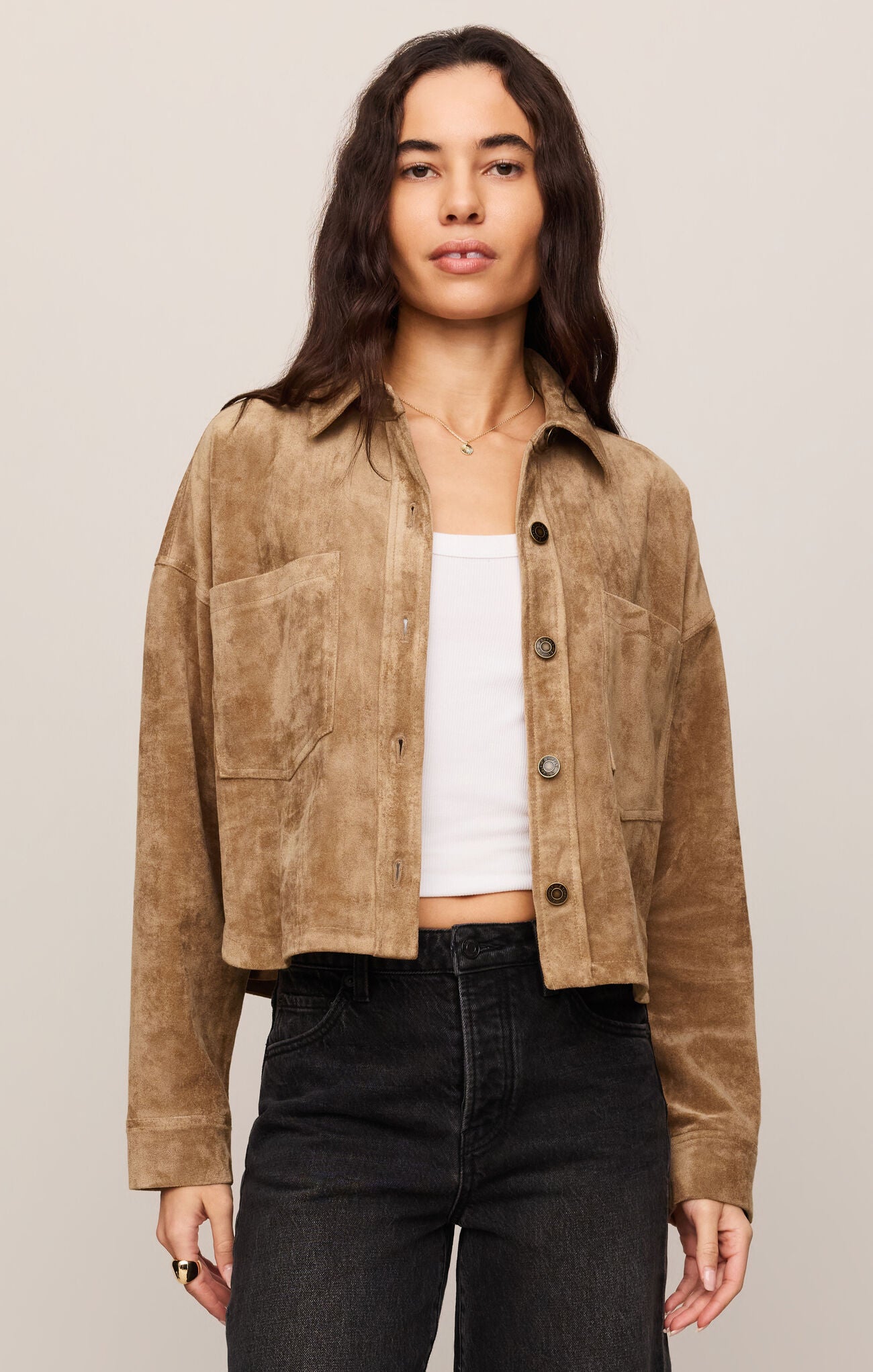 All Day Cropped Suede Jacket - Light Sand-Z Supply-Happy on Main