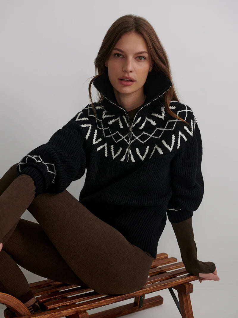 Sigrid Fairisle Half Zip Knit - Black-Varley-Happy on Main