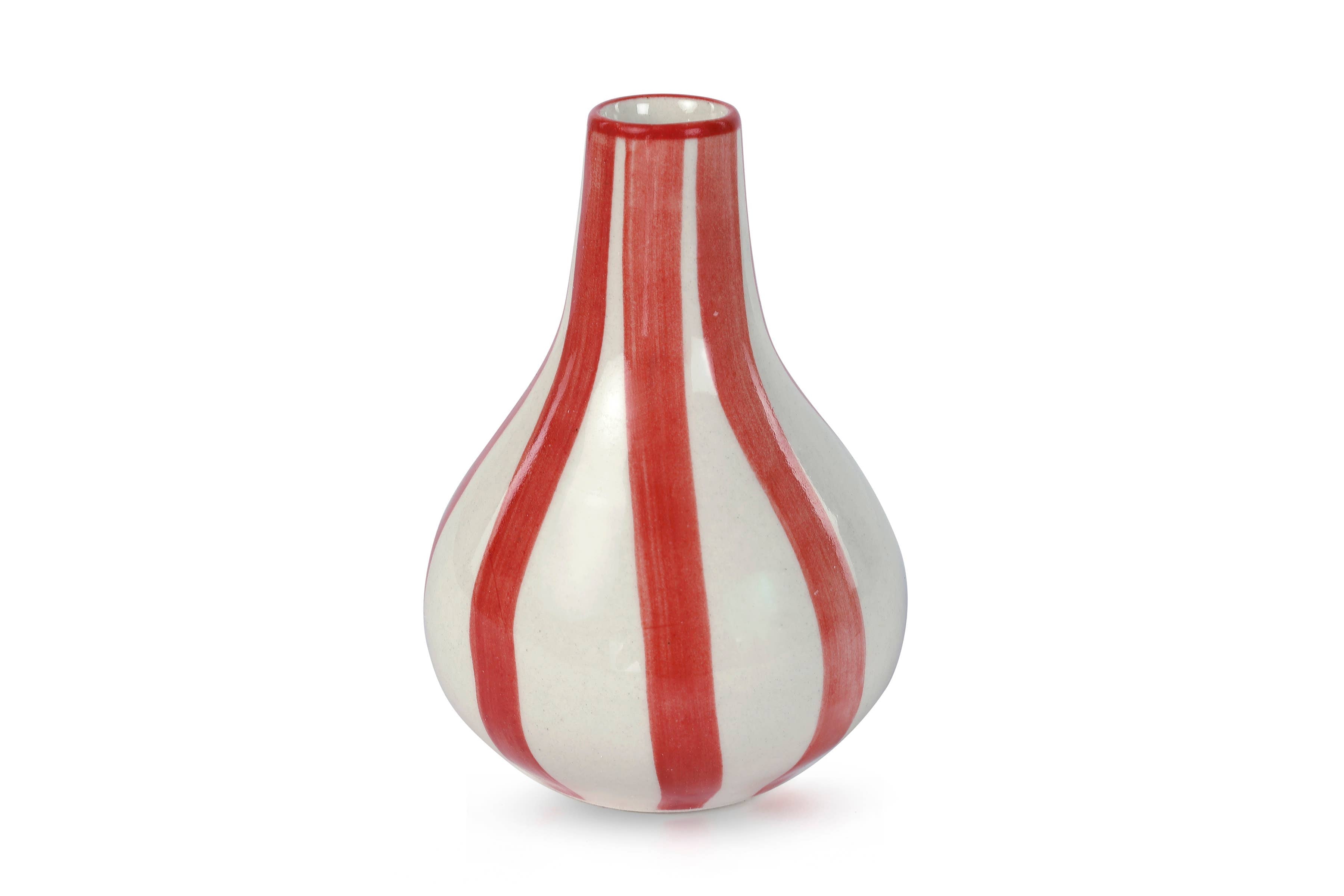 Ceramic Stripe bud vase, Red- 3.5 x 3.5 x 4.75 Inches-Home Decor-Happy on Main