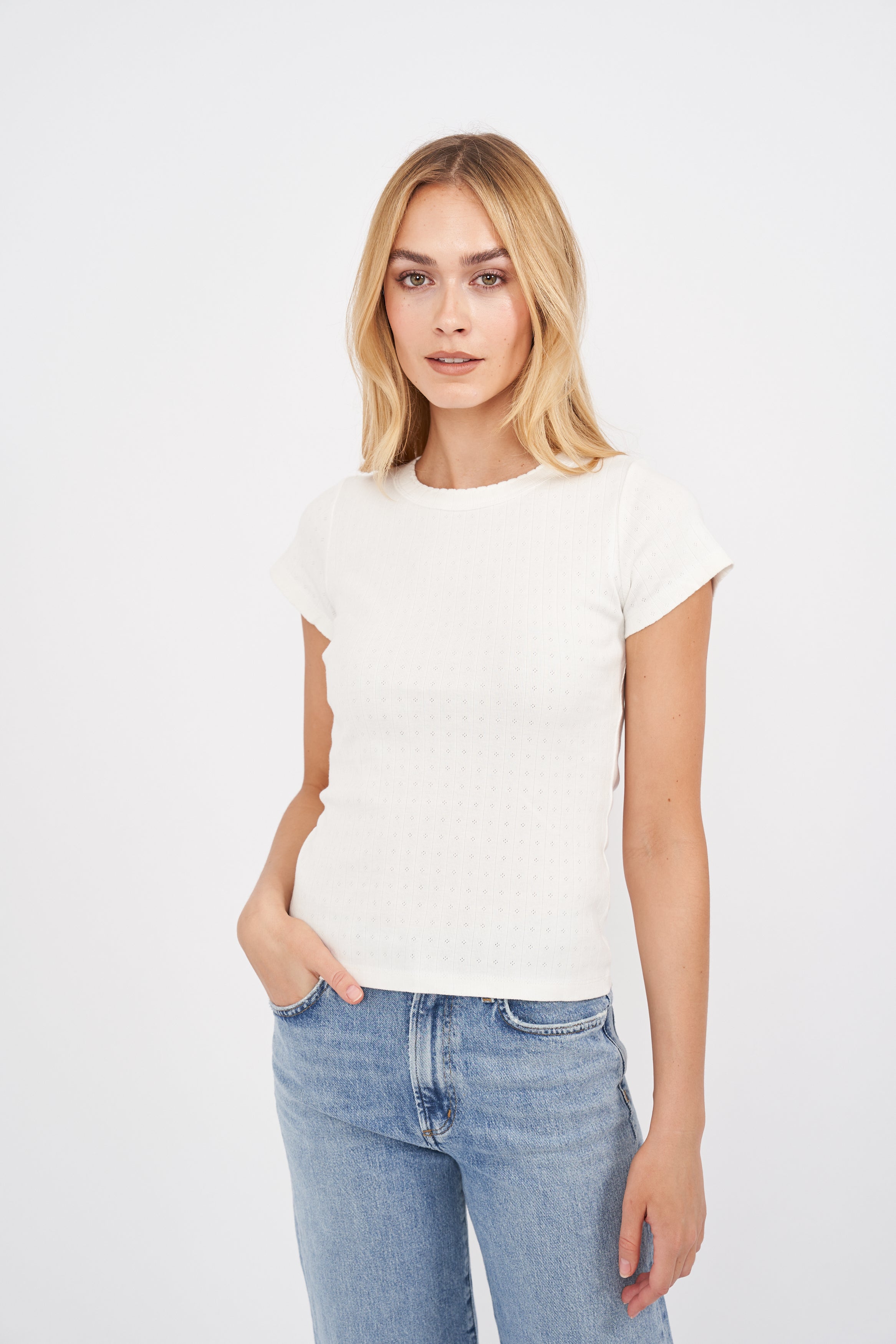 Pointelle Crewneck Tee-Basic Tanks + Tees-Happy on Main