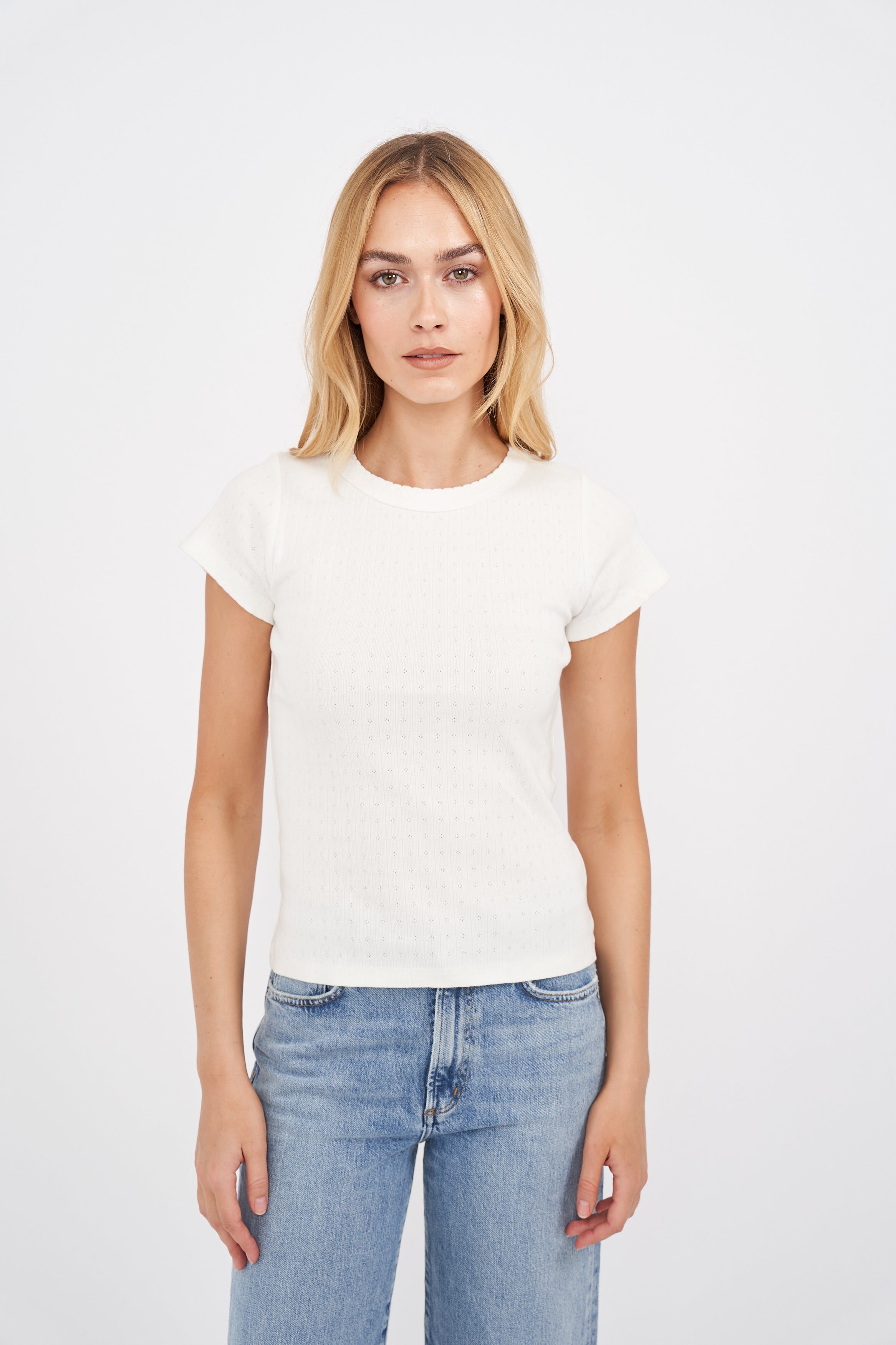 Pointelle Crewneck Tee-Basic Tanks + Tees-Happy on Main