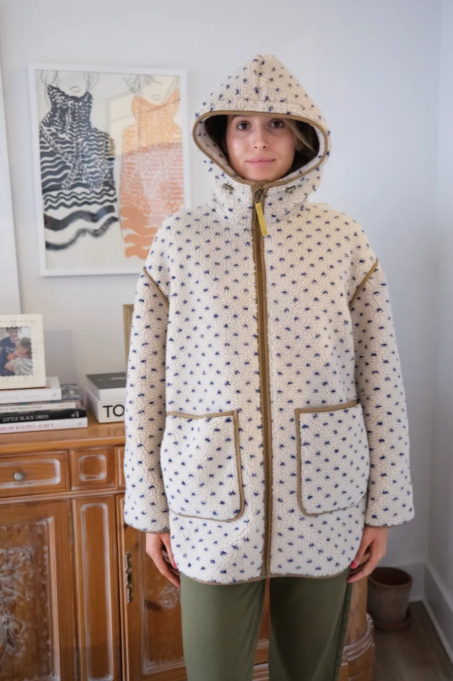 Hooded Sherpa Jacket - Ivory/Blue Birdseye-Marea-Happy on Main