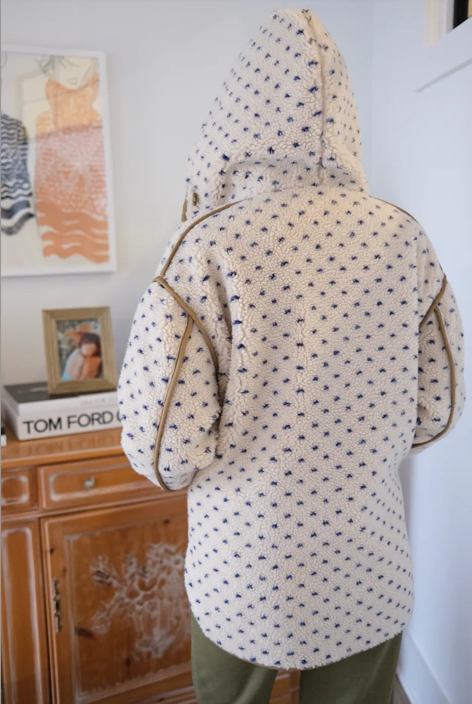 Hooded Sherpa Jacket - Ivory/Blue Birdseye-Marea-Happy on Main