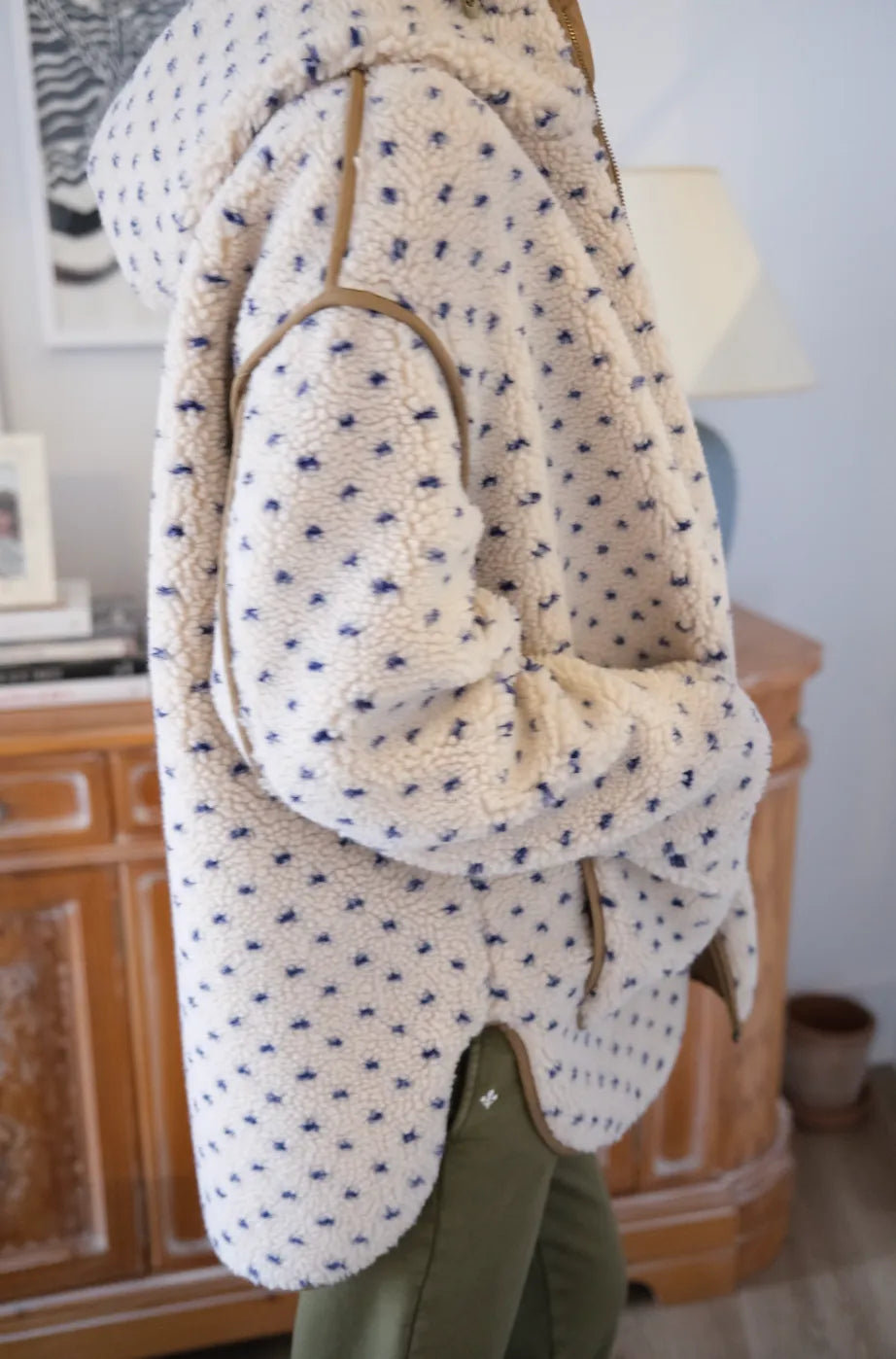 Hooded Sherpa Jacket - Ivory/Blue Birdseye-Marea-Happy on Main