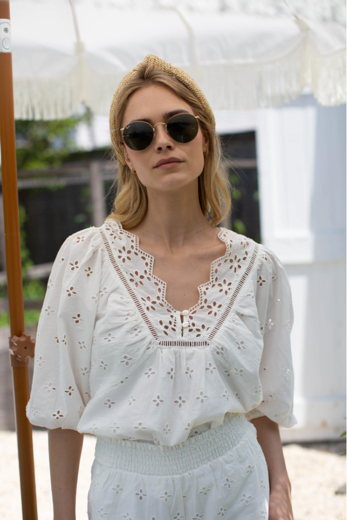 Eloise Eyelet Top-Casual Tops-Happy on Main