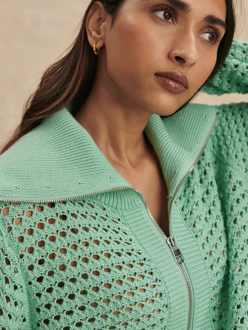 Eloise Full Zip Knit - Dusty Jade Green-Varley-Happy on Main
