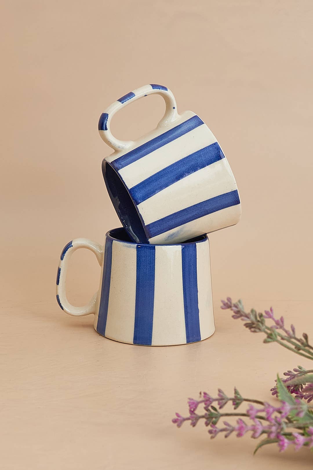 Ceramic Stripe Coffee cup- Dark Blue 220ml-Home Decor-Happy on Main