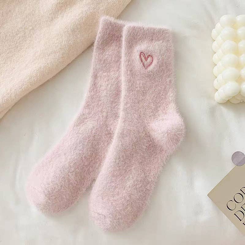 Cute Heart Embroidery Fuzzy Plush Socks DP25H516-Dipped Shop-Happy on Main