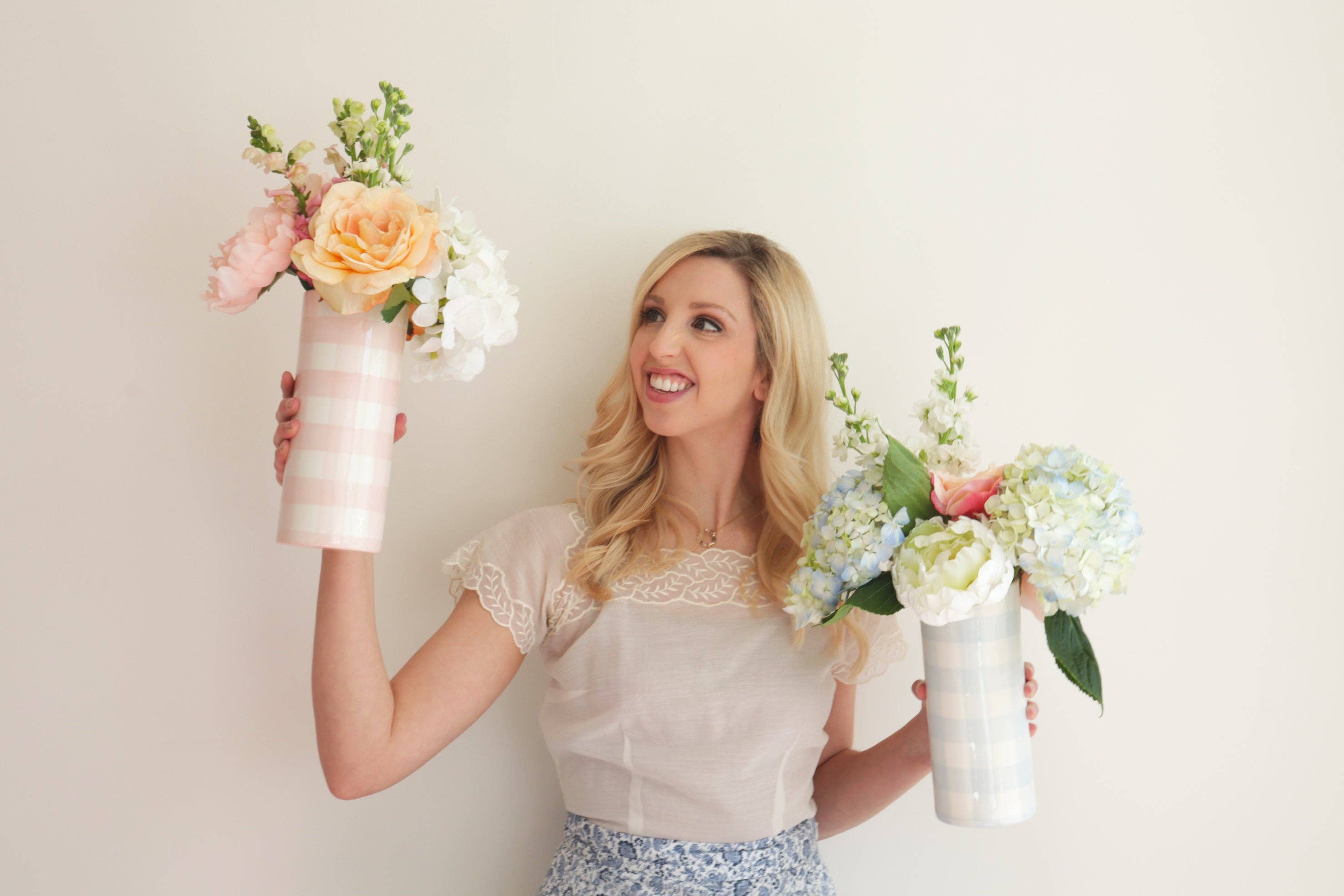 Gingham Column Vase-Home Decor-Happy on Main