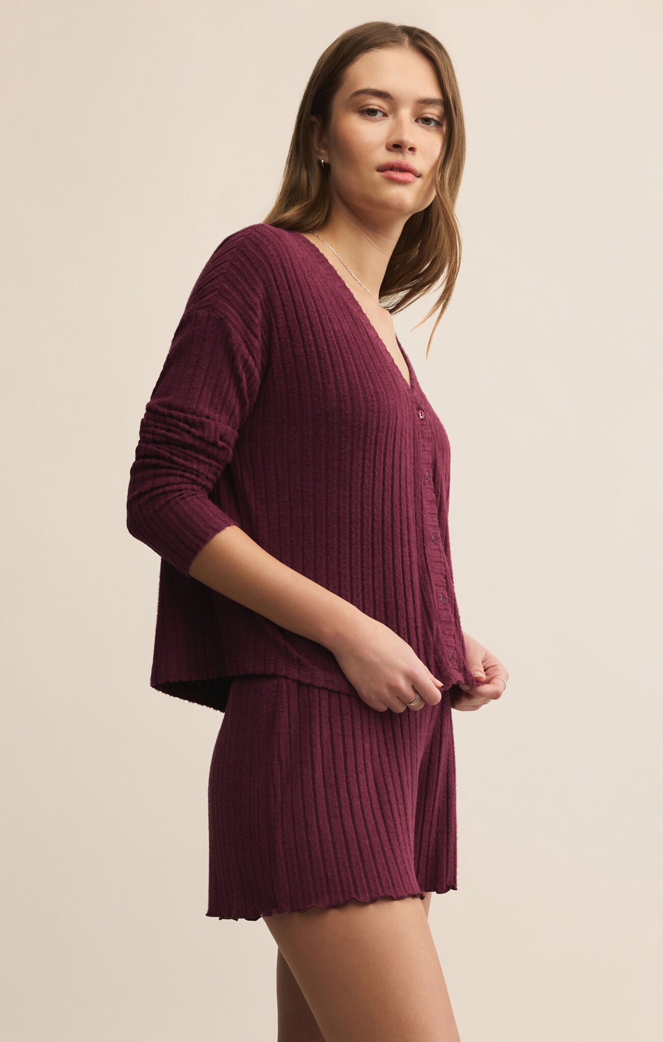 Mara Rib Cardigan - Merlot-Z Supply-Happy on Main
