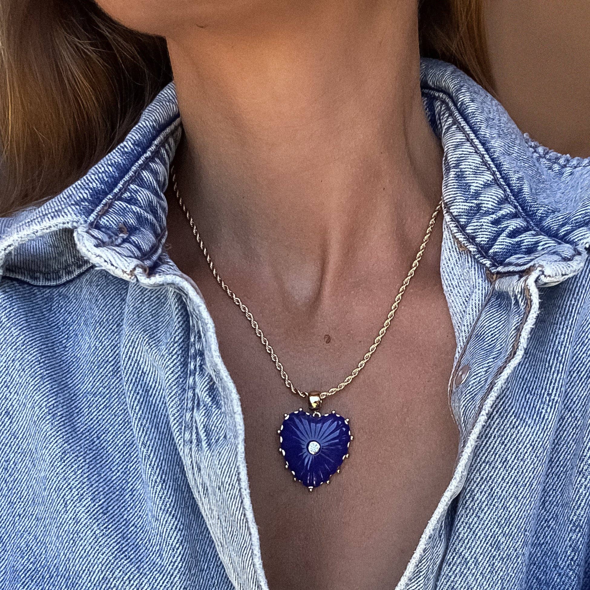 Malene Lapis Heart Rope Necklace-Everyday Jewelry-Happy on Main