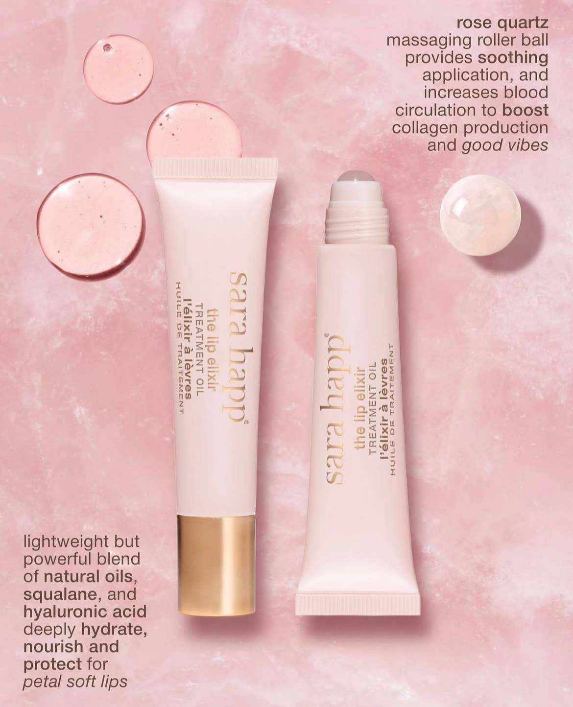 The Lip Elixir - Treatment Oil with Rose Quartz Rollerball-Sara Happ-Happy on Main