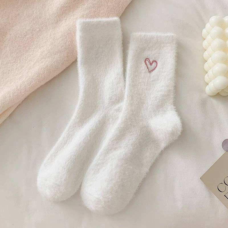 Cute Heart Embroidery Fuzzy Plush Socks DP25H516-Dipped Shop-Happy on Main