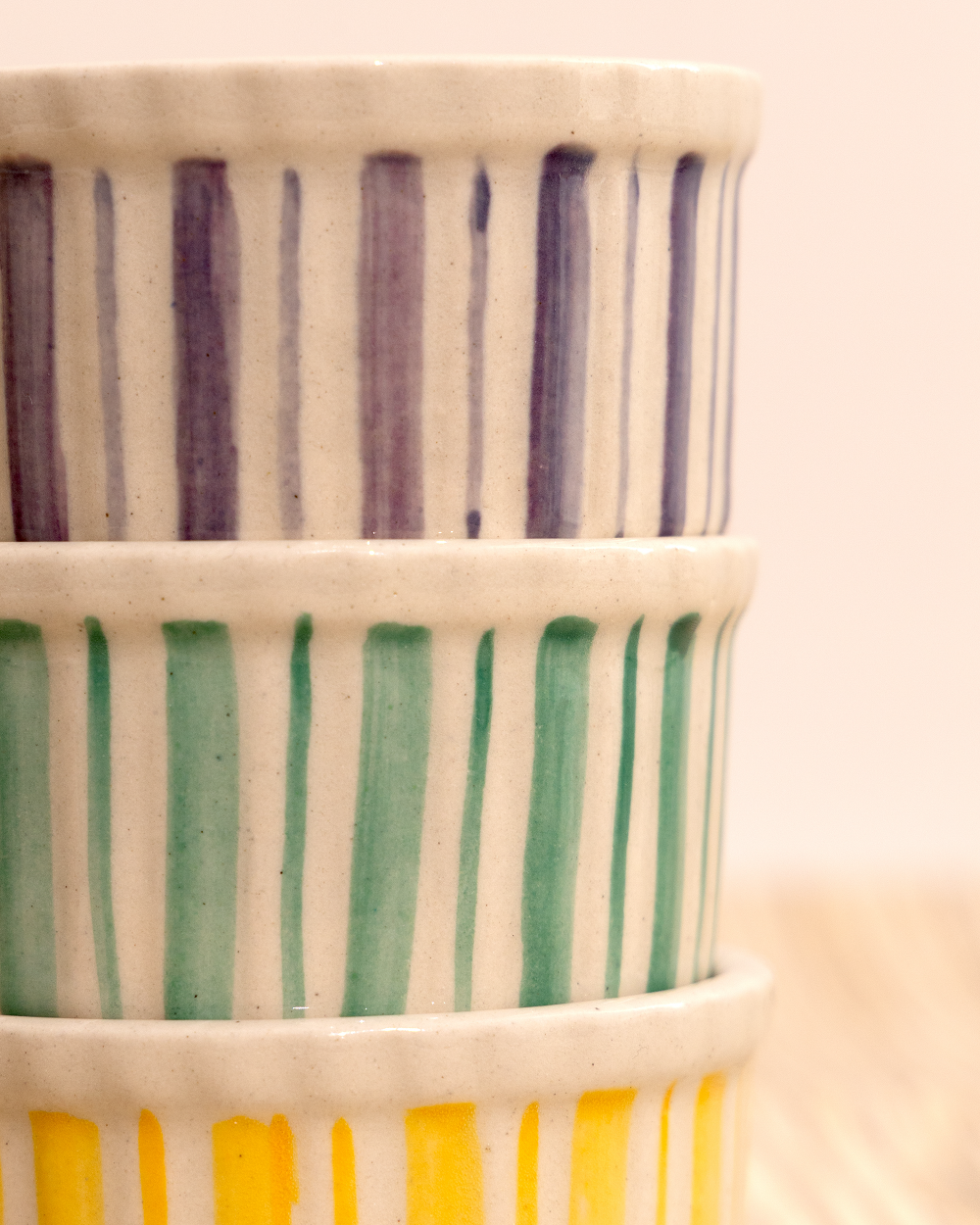 Handmade Ceramic Stripe Bowl, 75ml ( set of 3)-Home Decor-Happy on Main