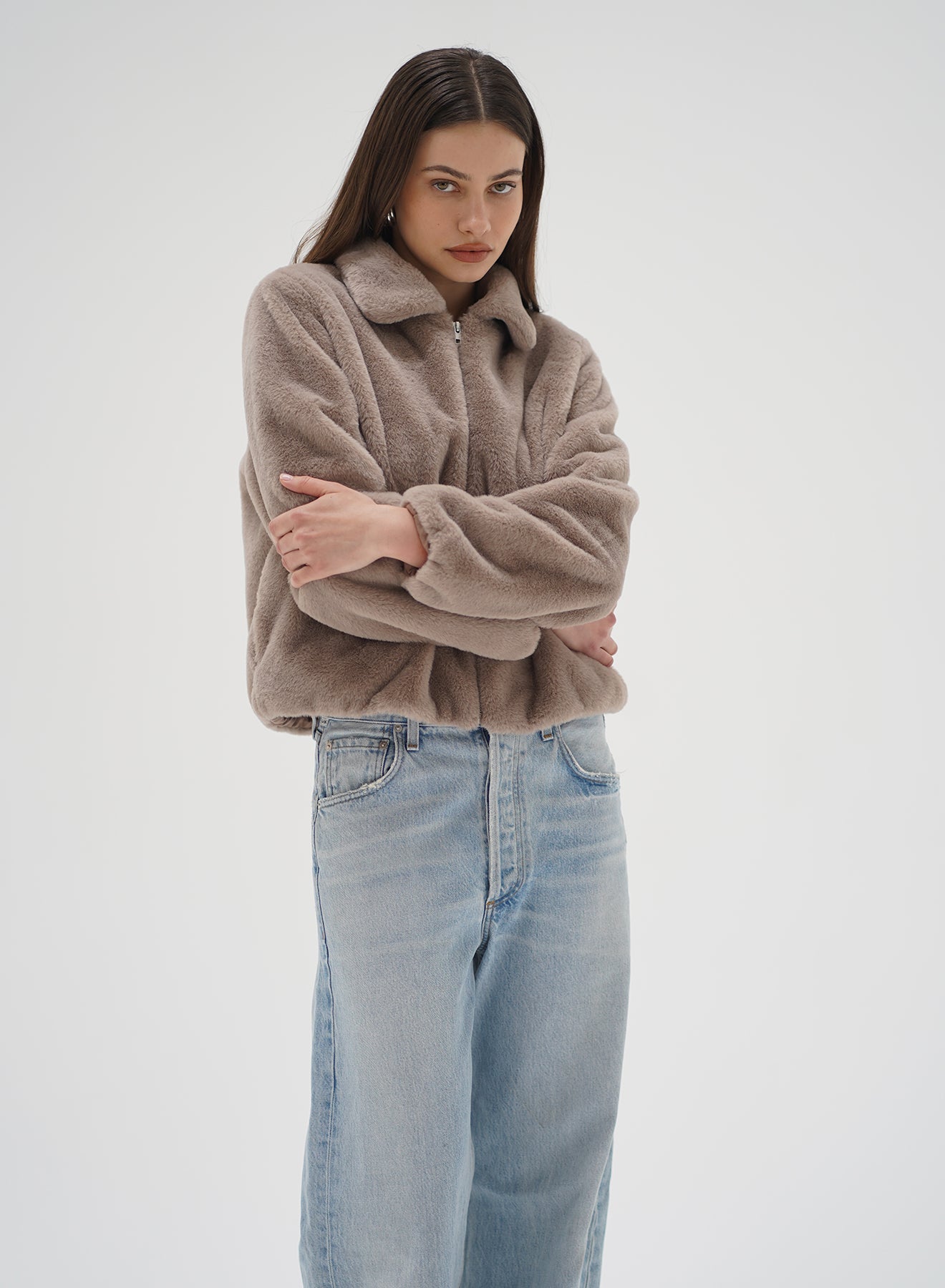 Stella Zip Up Bomber - Pebble-LNA-Happy on Main