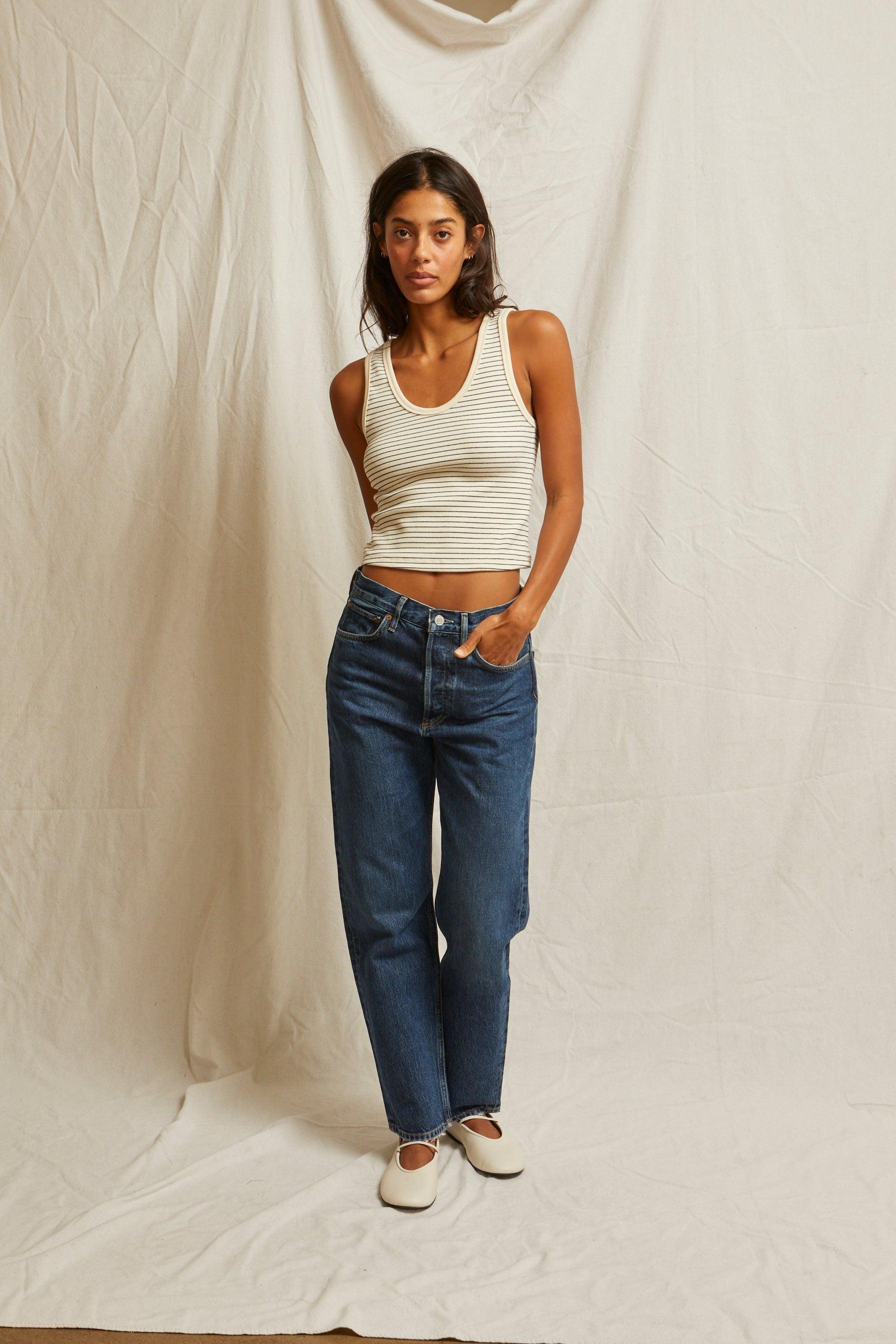 Blondie Structured Rib Stripe Tank-Basic Tanks + Tees-Happy on Main