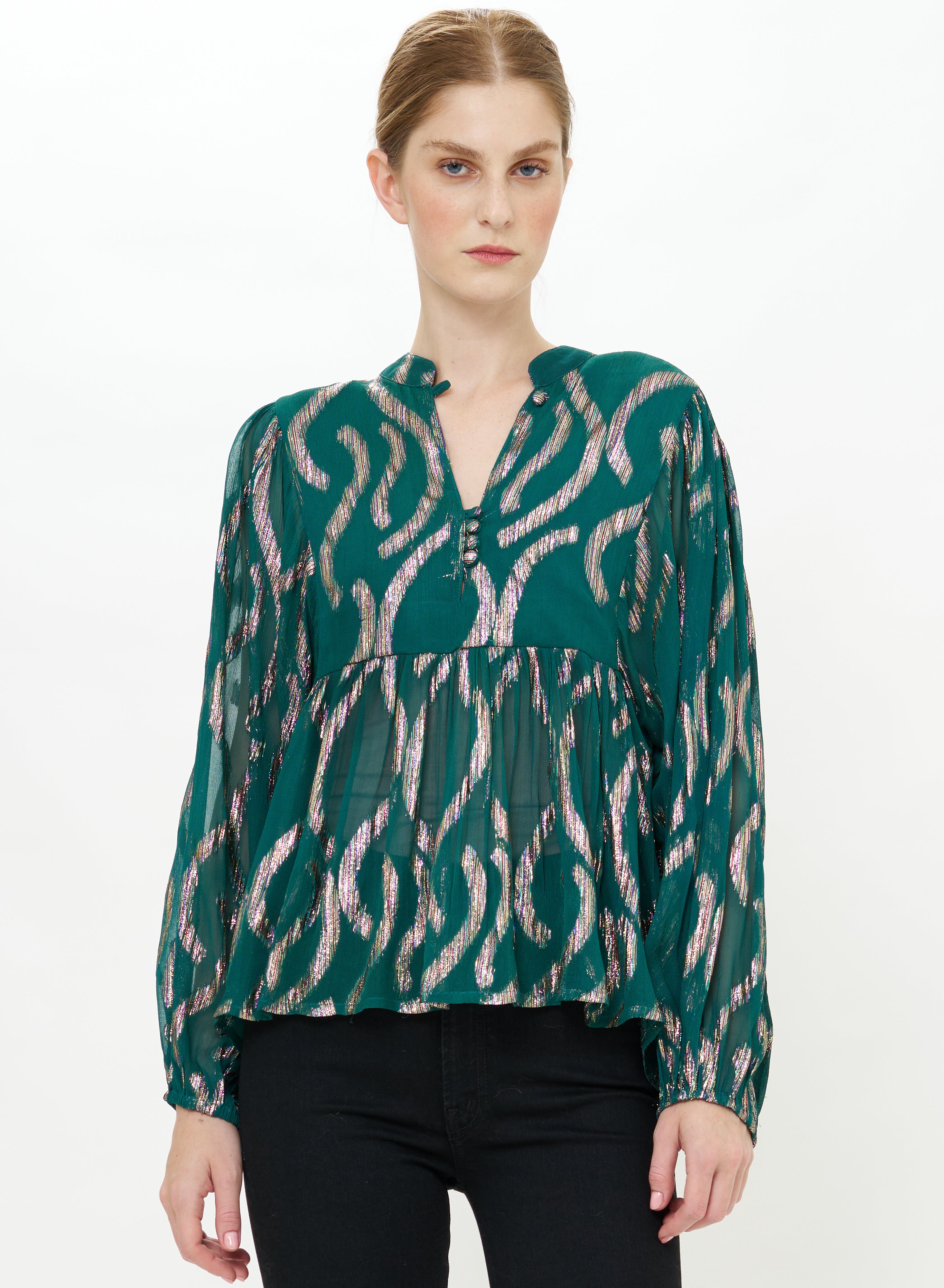 Mandarin Balloon Top - Borealis Jade-Oliphant-Happy on Main