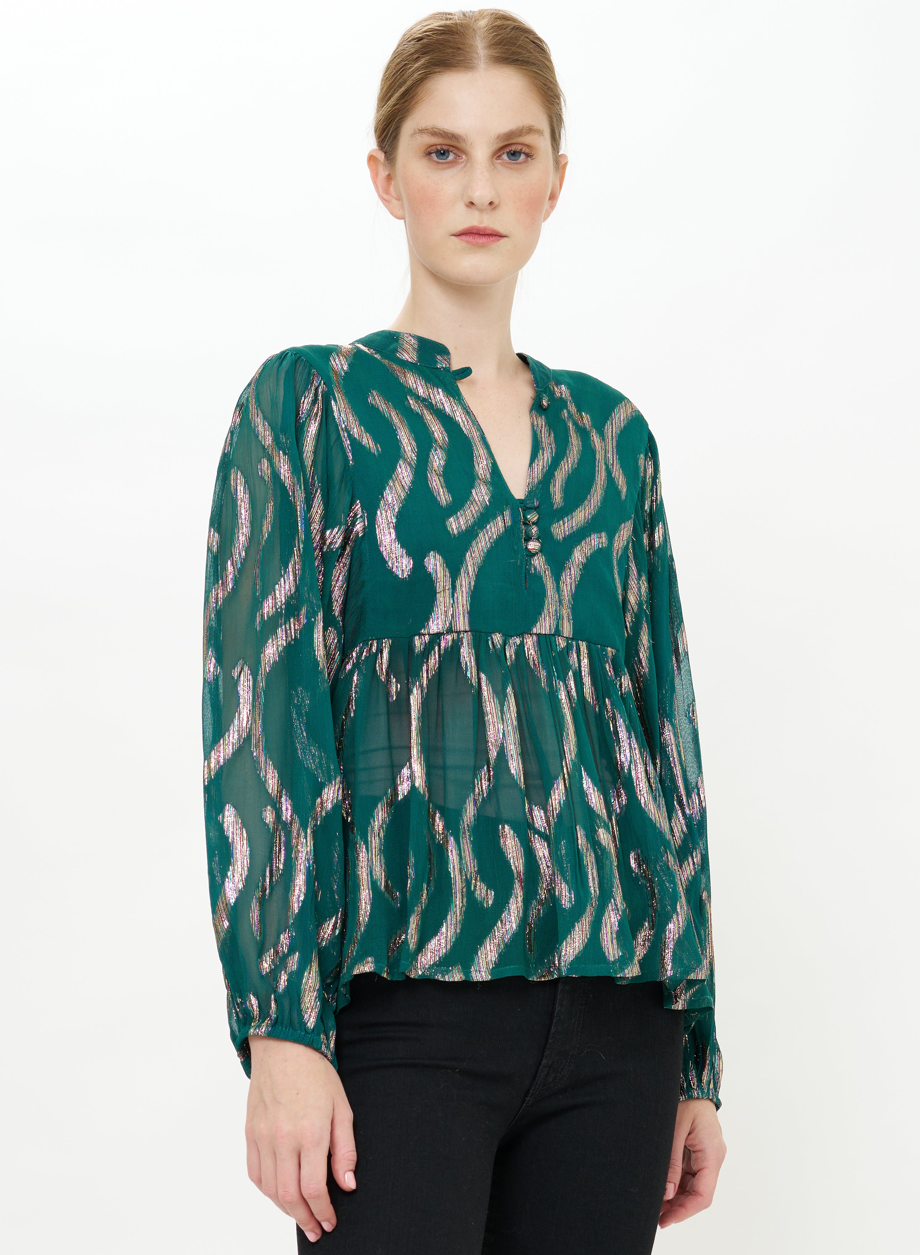 Mandarin Balloon Top - Borealis Jade-Oliphant-Happy on Main