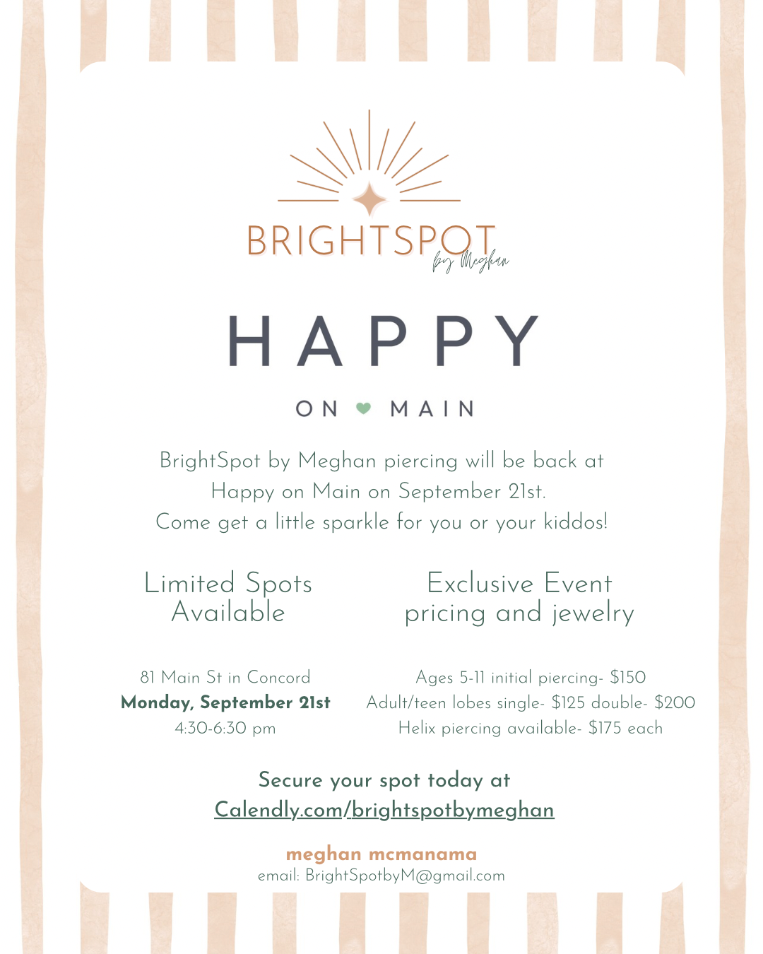 BrightSpot by Meghan: Professional Ear Piercing Pop-Up - September 21st