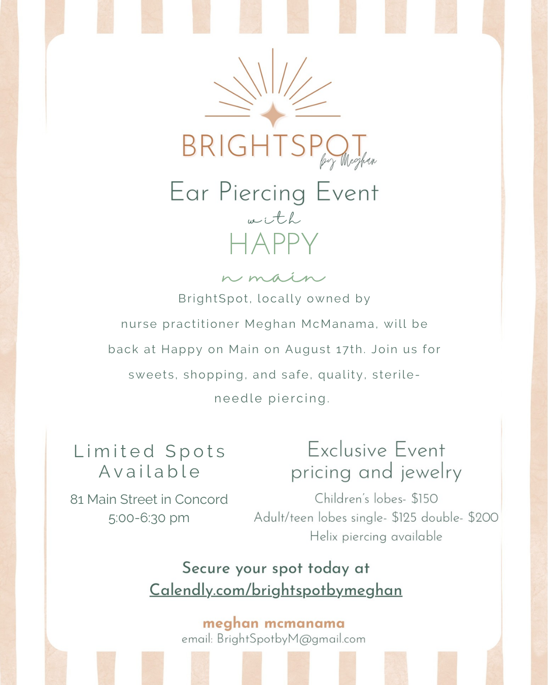 BrightSpot by Meghan: Professional Ear Piercing Pop-Up - August 17th
