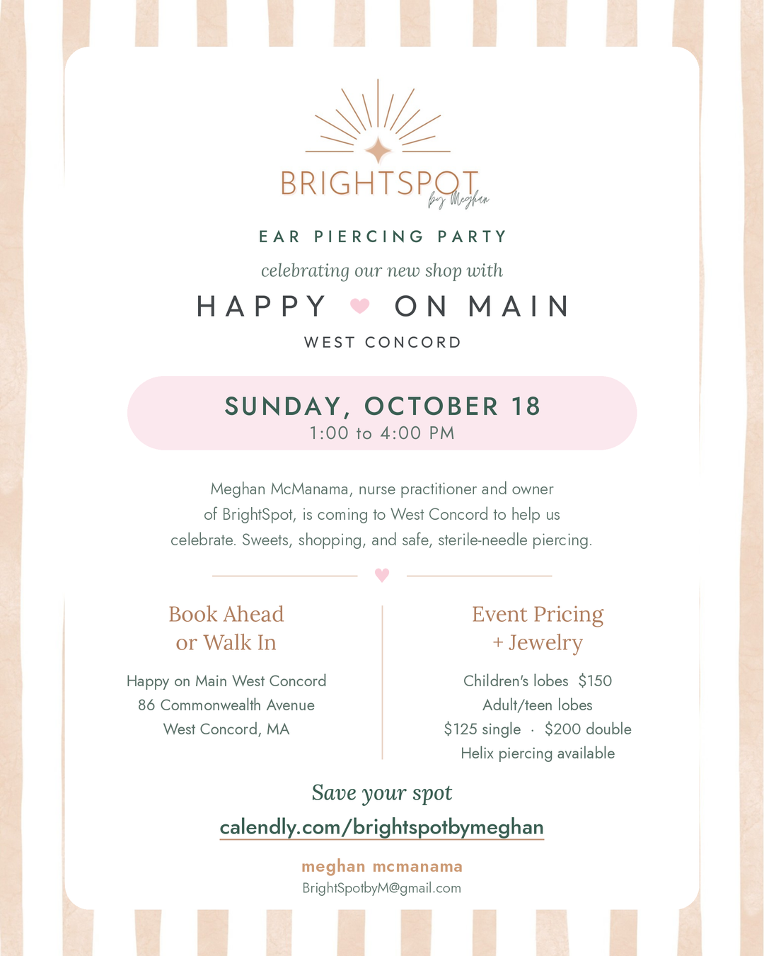 Ear Piercing Party with BrightSpot | Sunday, October 18th-Happy on Main-Happy on Main