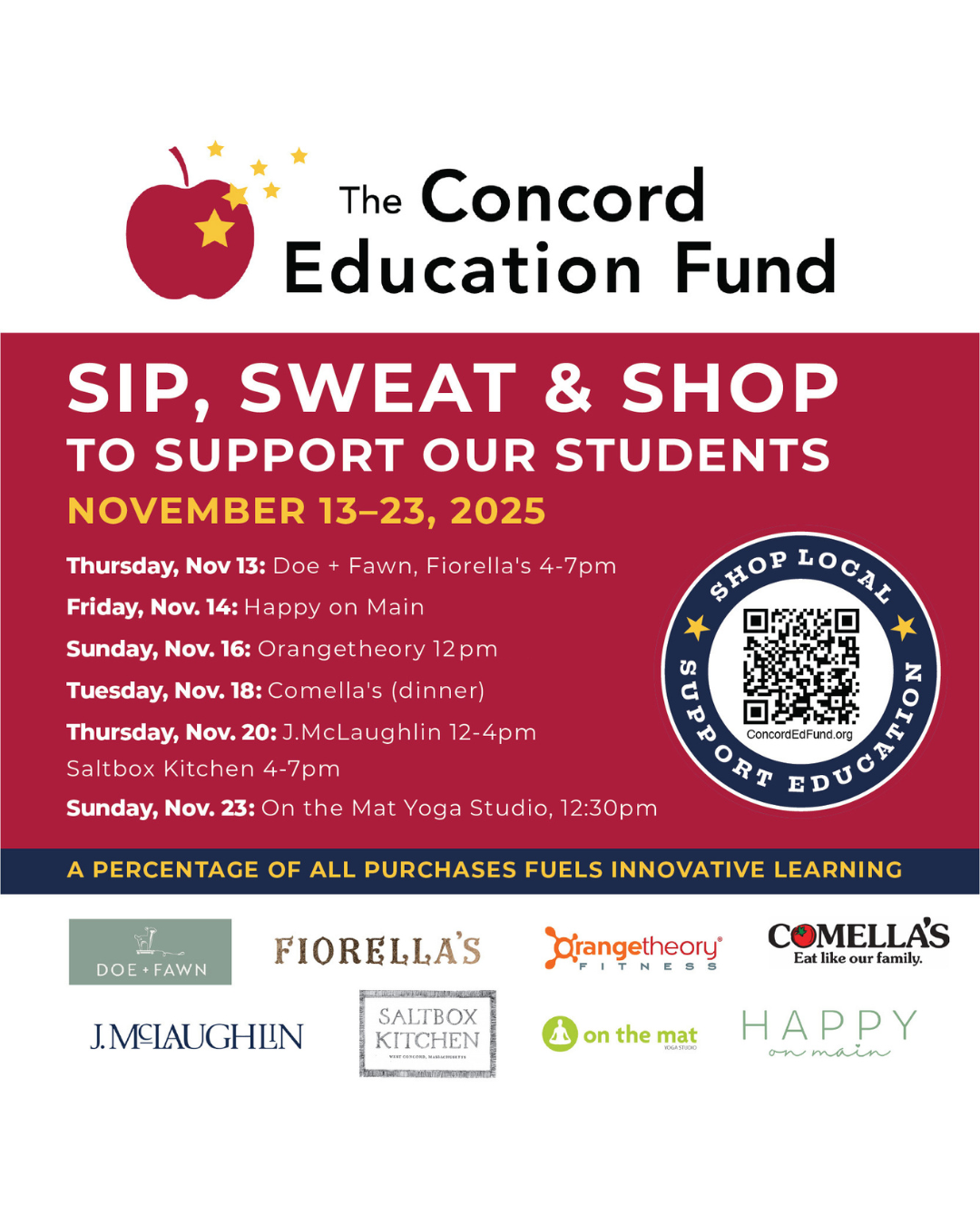 Sip, Sweat & Shop to Support Our Students, 11/14-Happy on Main-Happy on Main