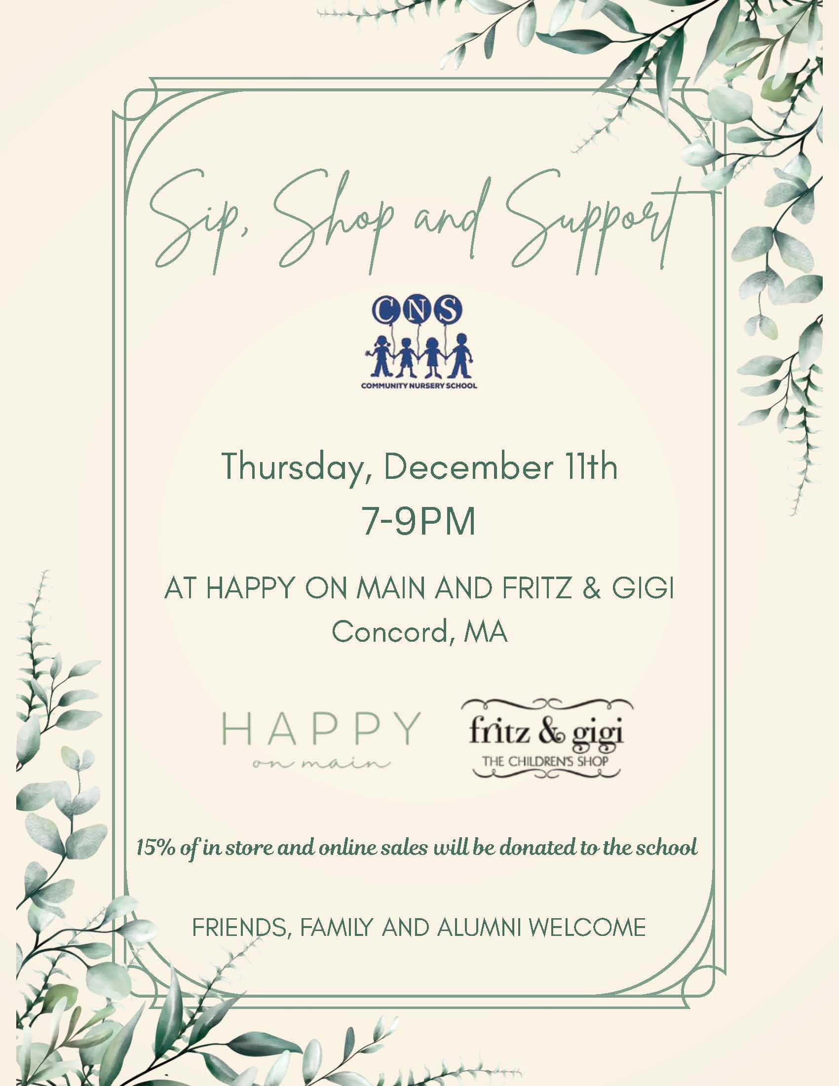 CNS x Happy on Main & Fritz & Gigi: Sip, Shop & Support 12/11 evening-Happy on Main-Happy on Main