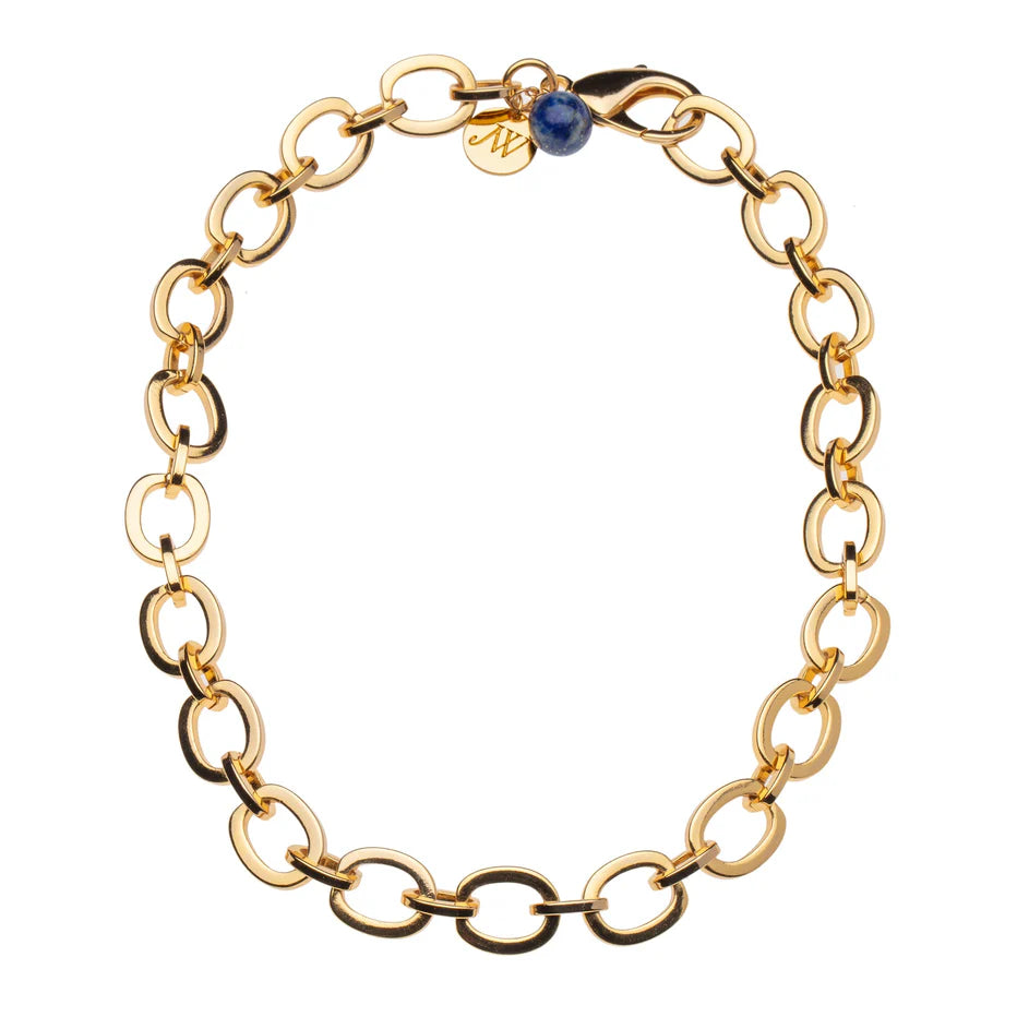 Chunky Link Chain with Lapis Bead - 16" Inches-Jane Win-Happy on Main
