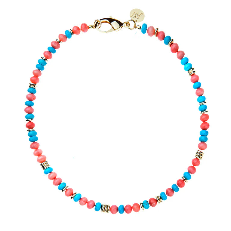 Gumdrop Beaded Necklace in Coral and Turquoise Mix-Jane Win-Happy on Main