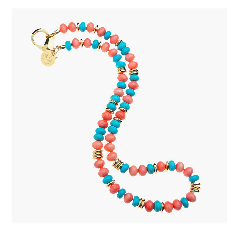 Gumdrop Beaded Necklace in Coral and Turquoise Mix-Jane Win-Happy on Main