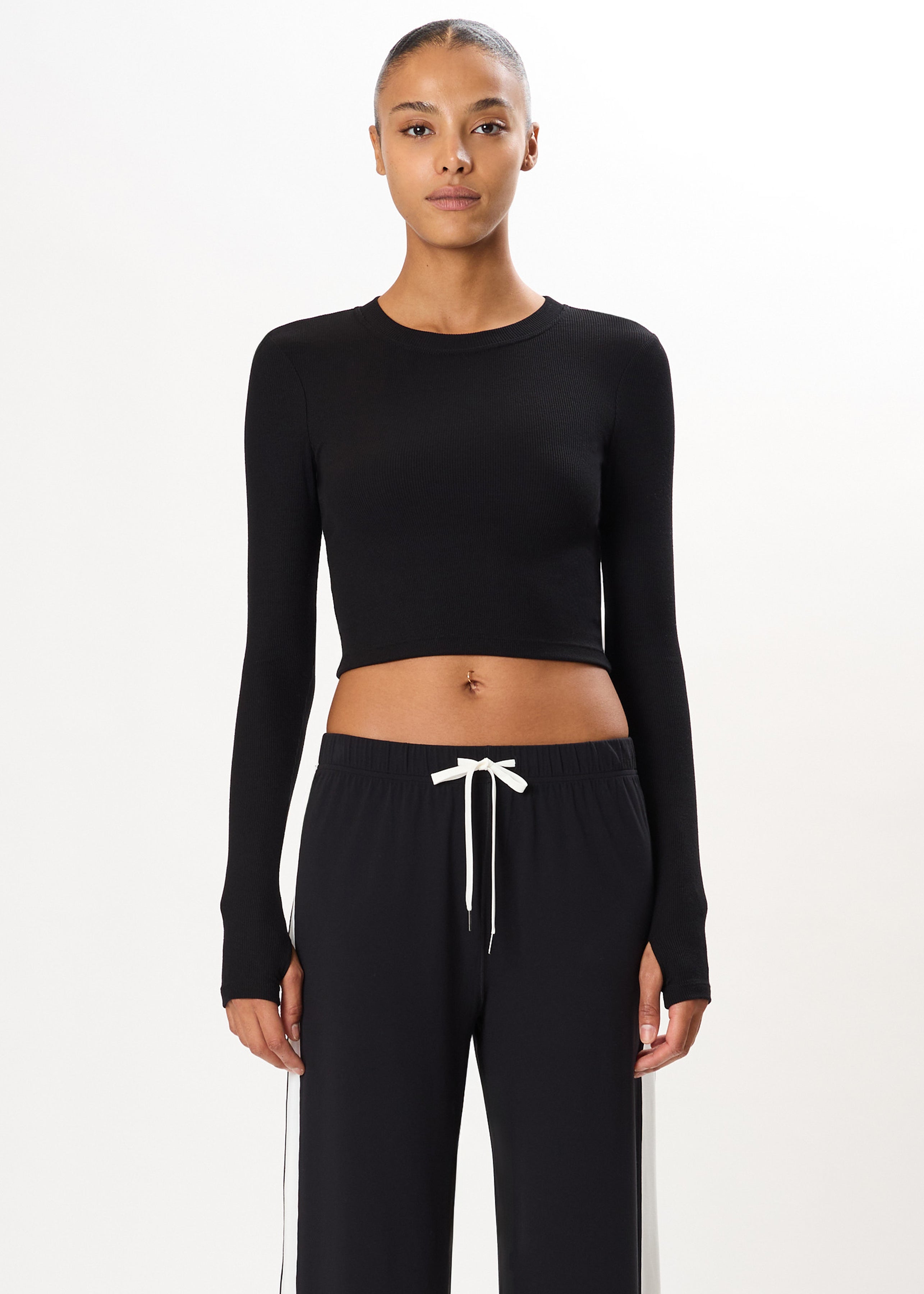 Louise Rib Long Sleeve Crop - Black-Splits59-Happy on Main