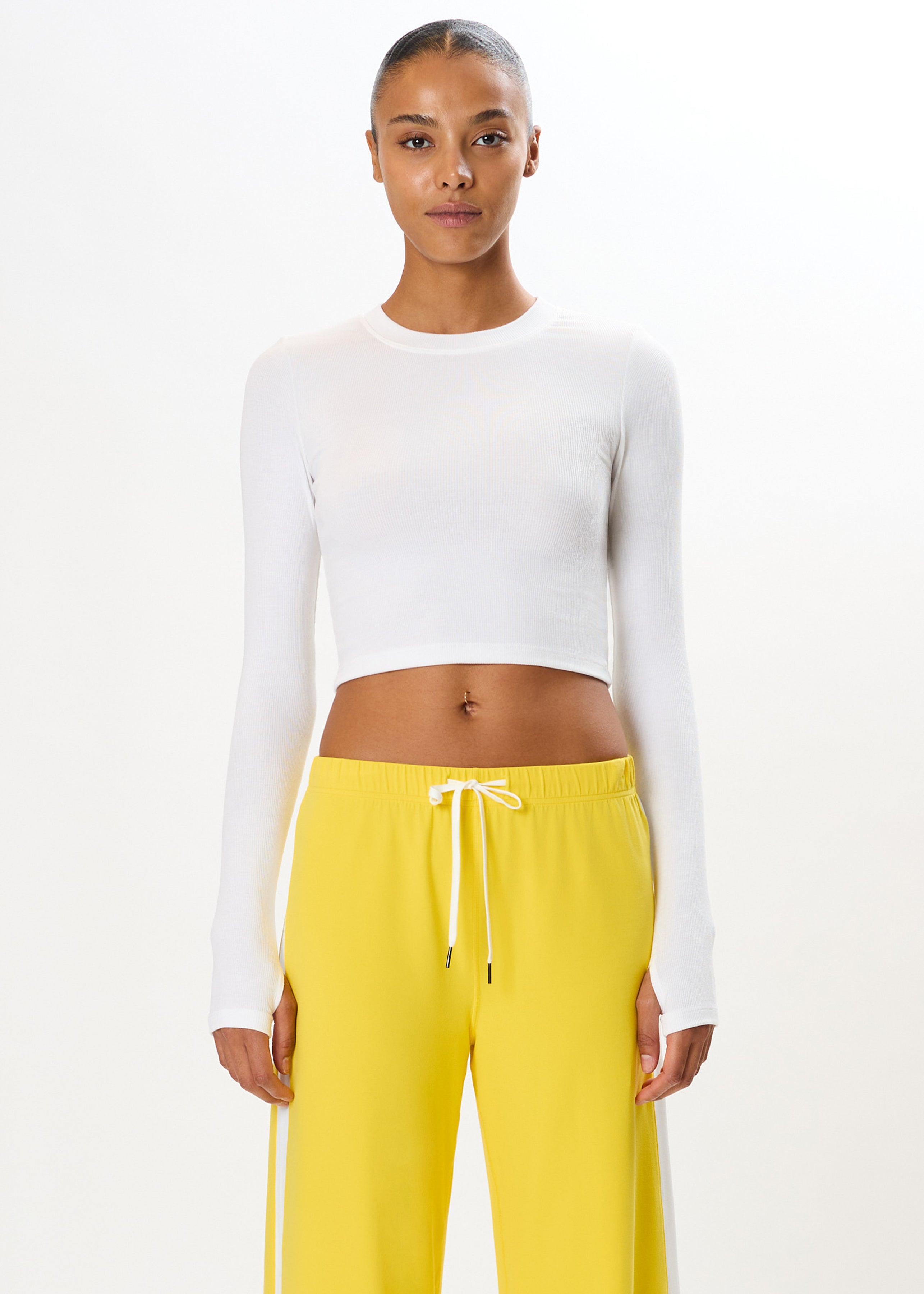 Louise Rib Long Sleeve Crop - White-Splits59-Happy on Main