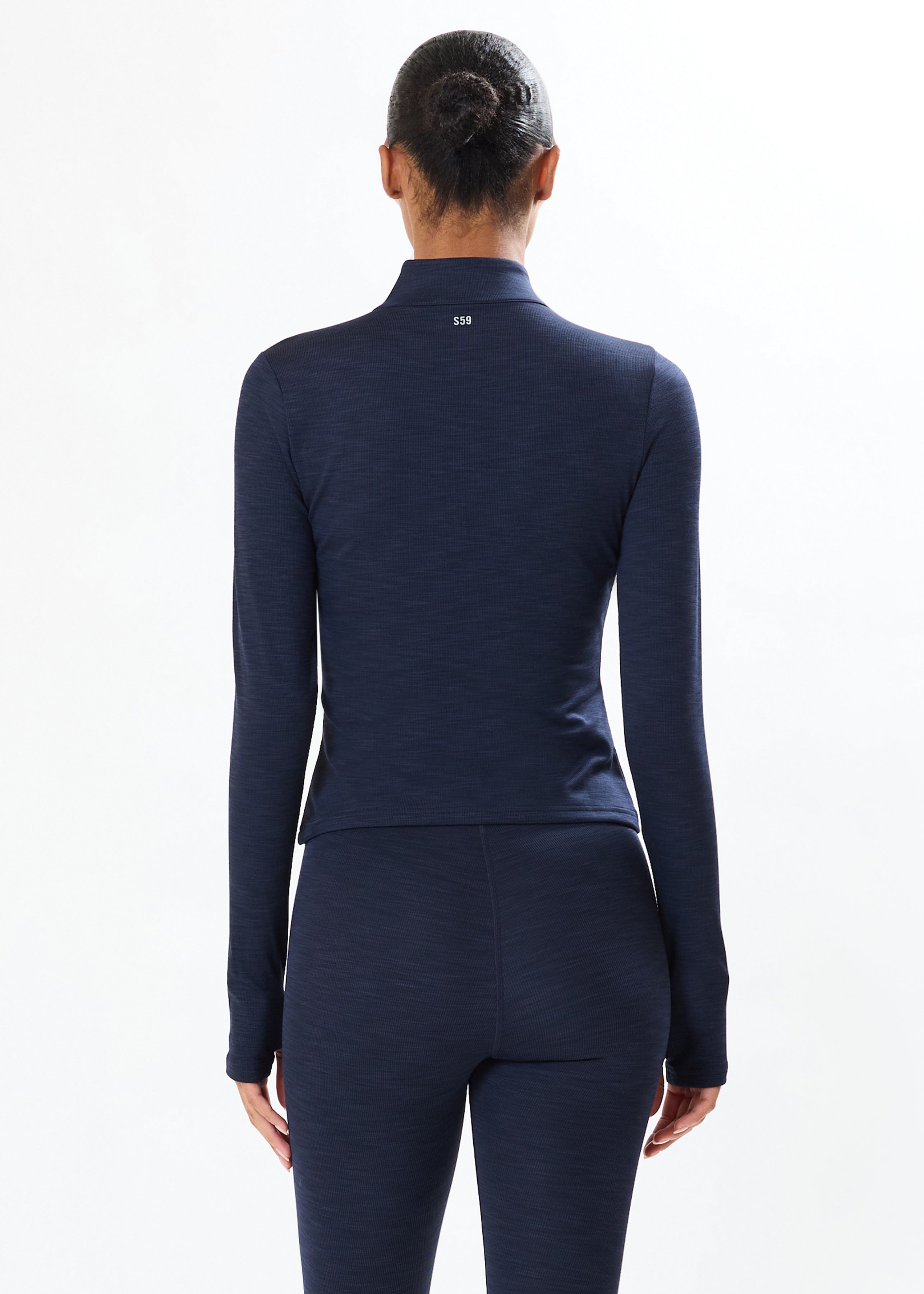 Stevie Active Rib Half Zip Waist Length - Heather Indigo-Splits59-Happy on Main