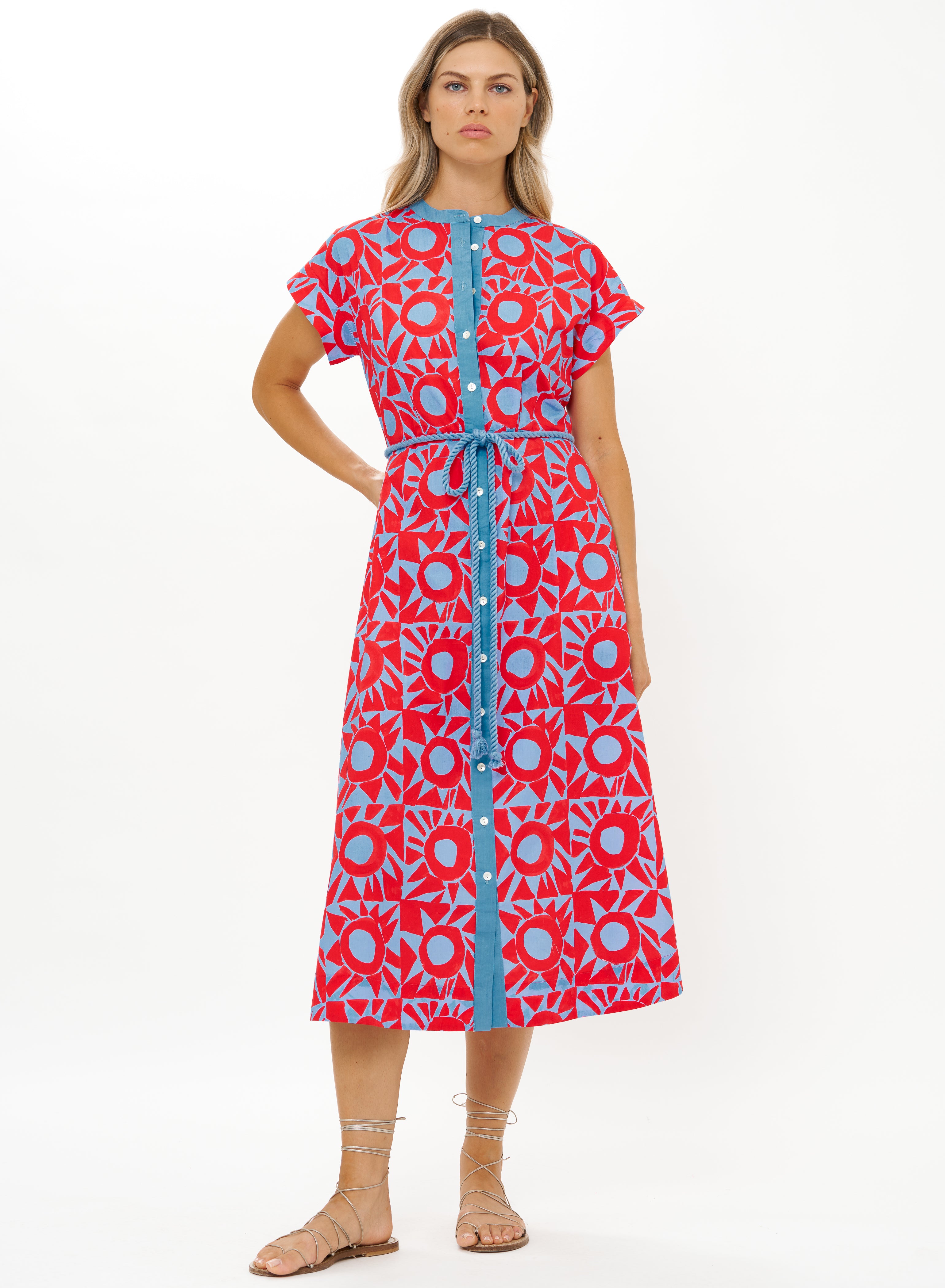 Cap Sleeve Shirt Dress Midi