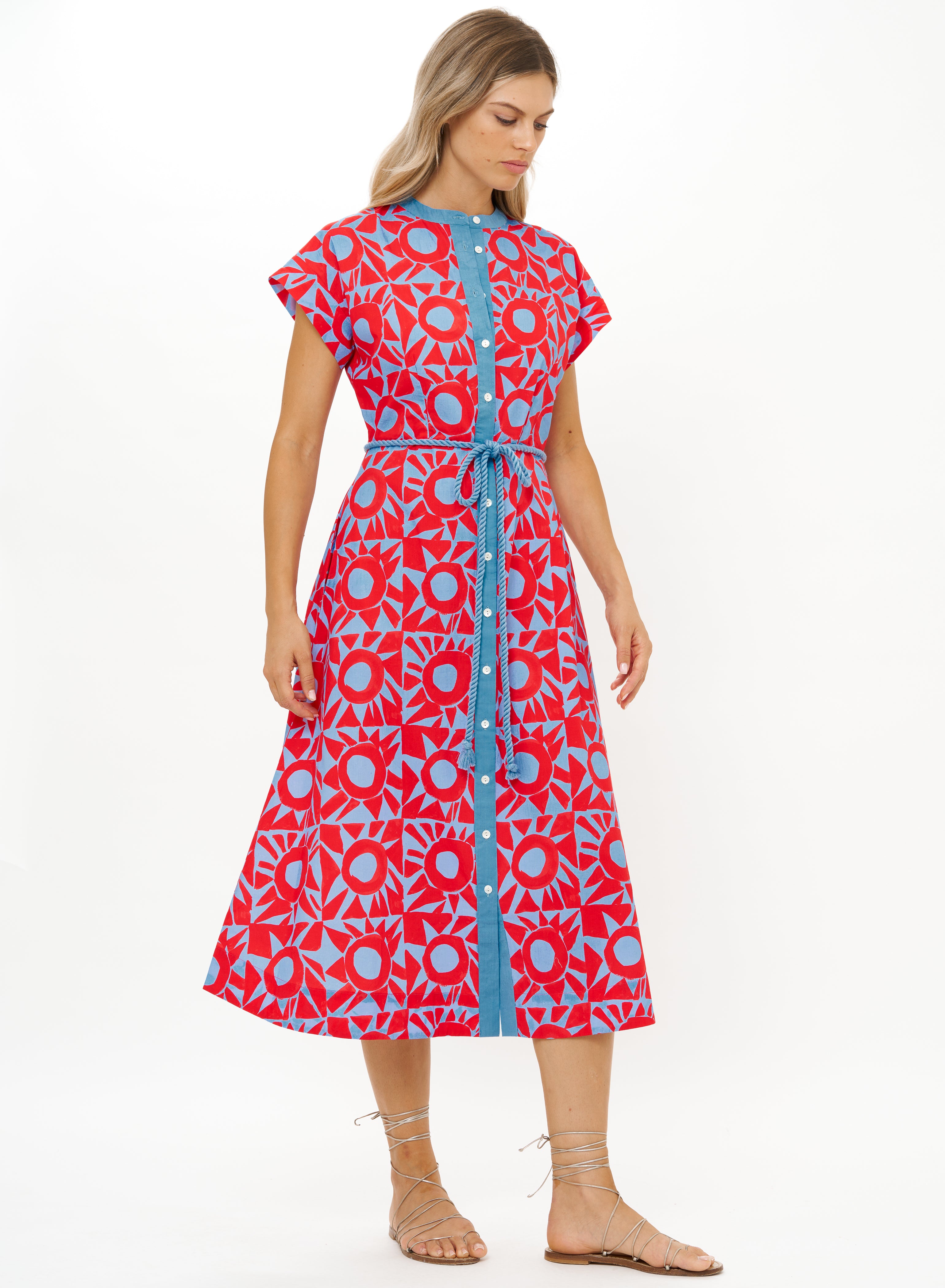 Cap Sleeve Shirt Dress Midi