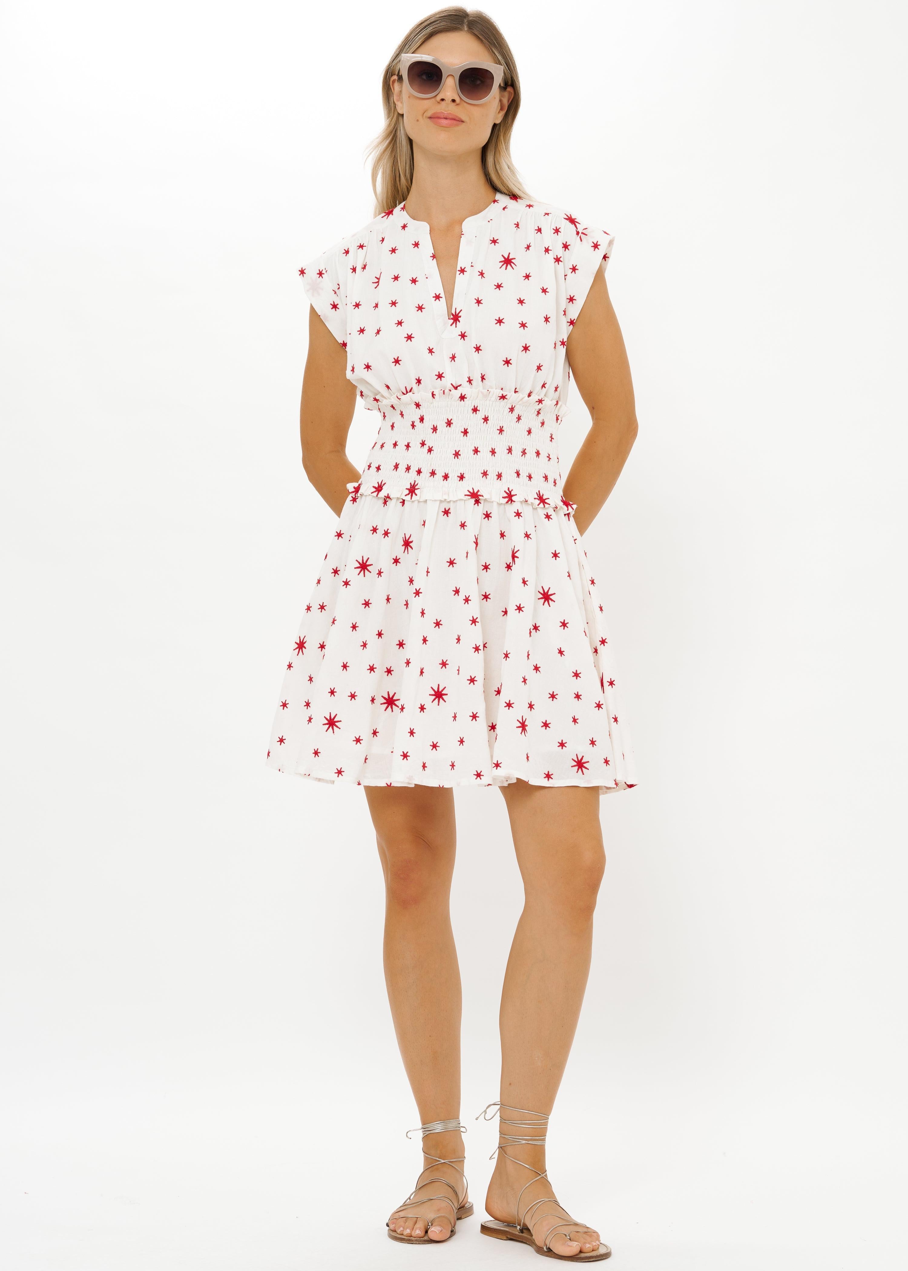 Smocked Waist Roll Sleeve-Casual Dresses-Happy on Main
