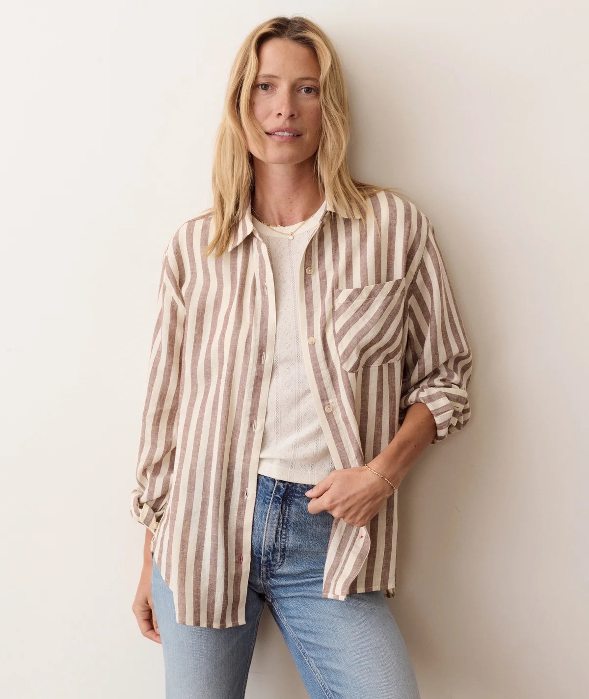 Jane Relaxed Linen - Brown/White Stripe-Marine Layer-Happy on Main