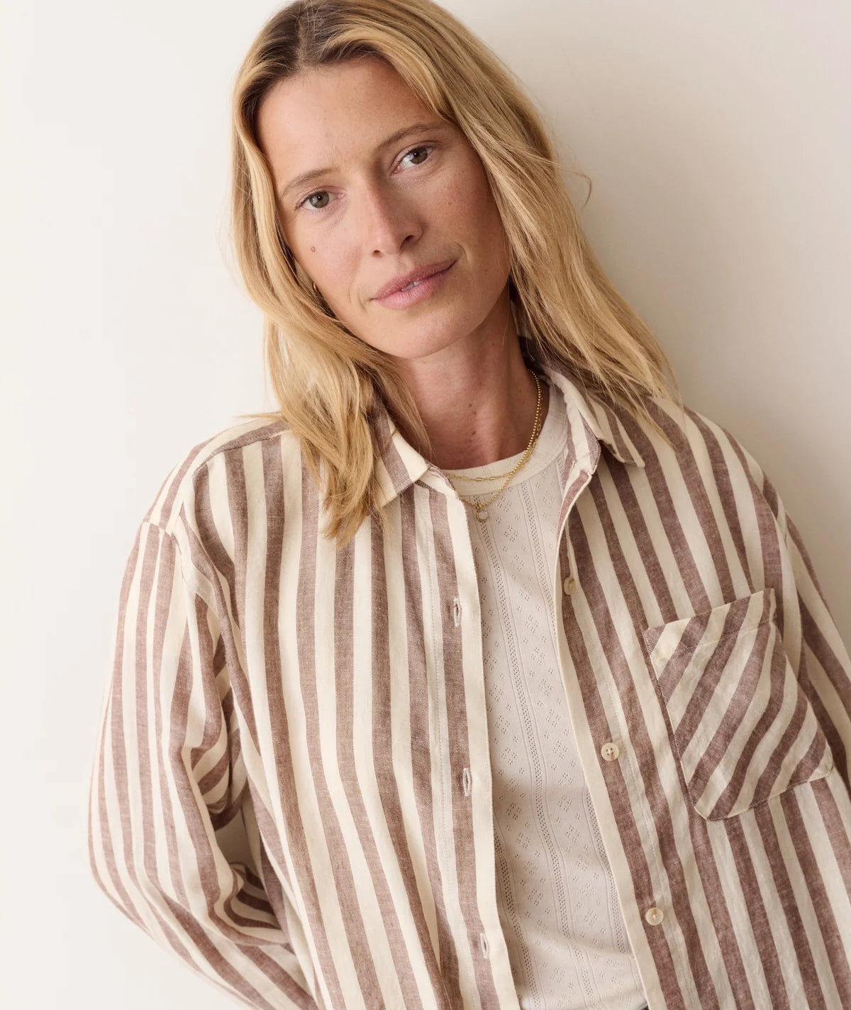 Jane Relaxed Linen - Brown/White Stripe-Marine Layer-Happy on Main