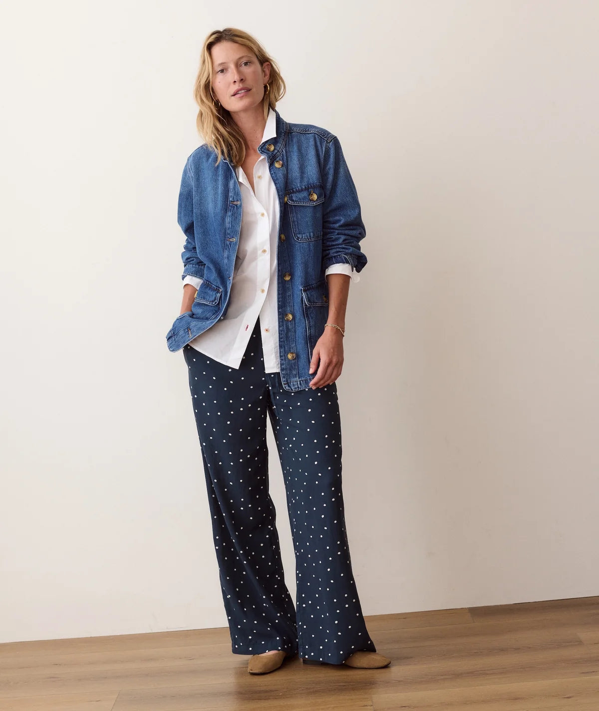 Lucy Drawstring Pant - Navy Polka Dot-Marine Layer-Happy on Main