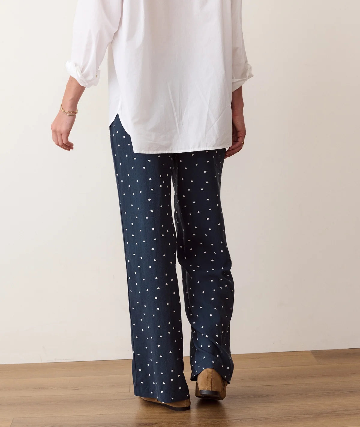 Lucy Drawstring Pant - Navy Polka Dot-Marine Layer-Happy on Main