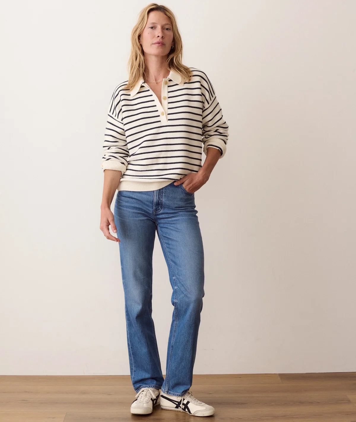 Valerie Polo Sweater - Cream & Twilight Stripe-Marine Layer-Happy on Main