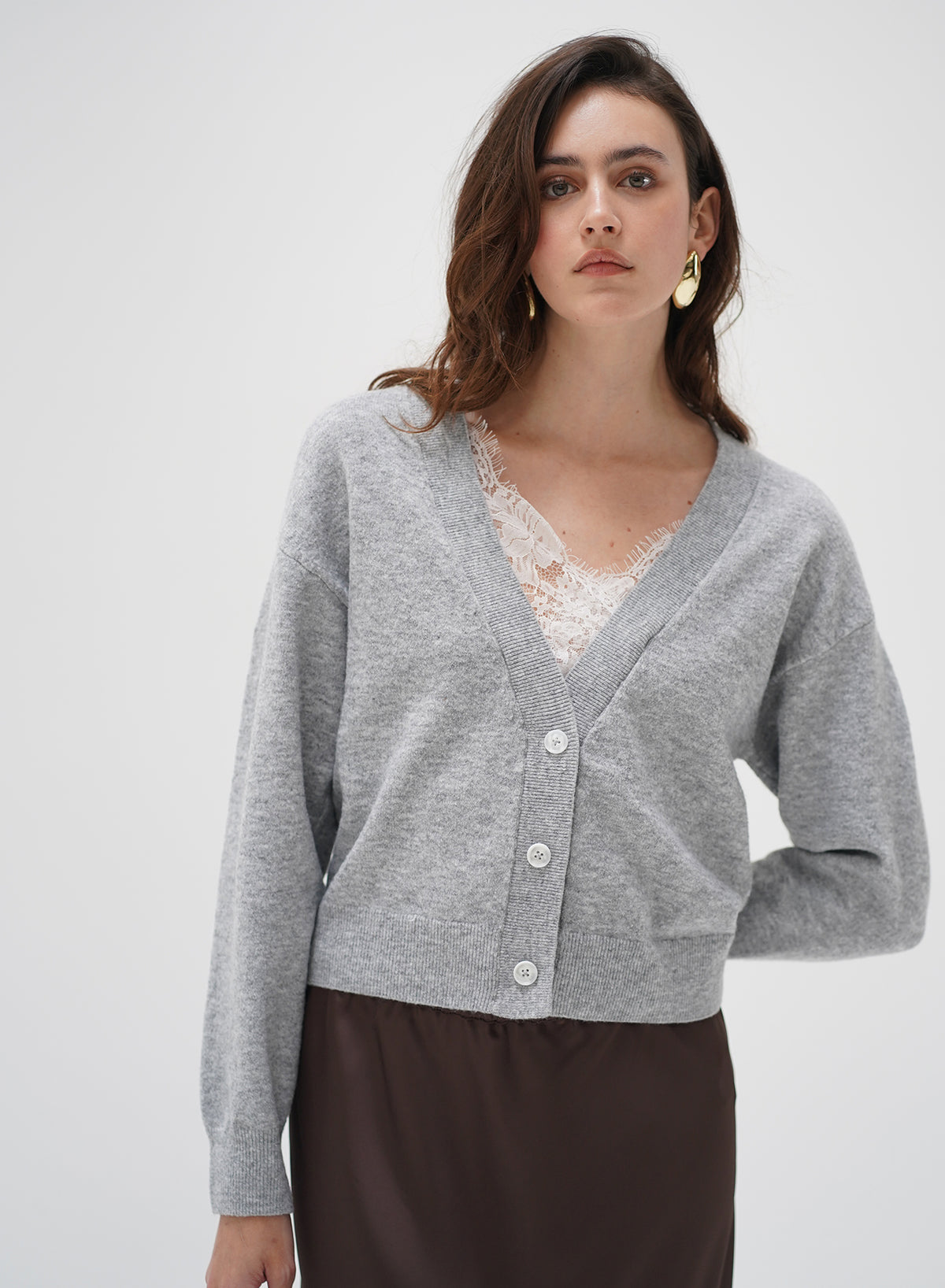 Sterling Lace Trim Sweater - Heather Grey-LNA-Happy on Main