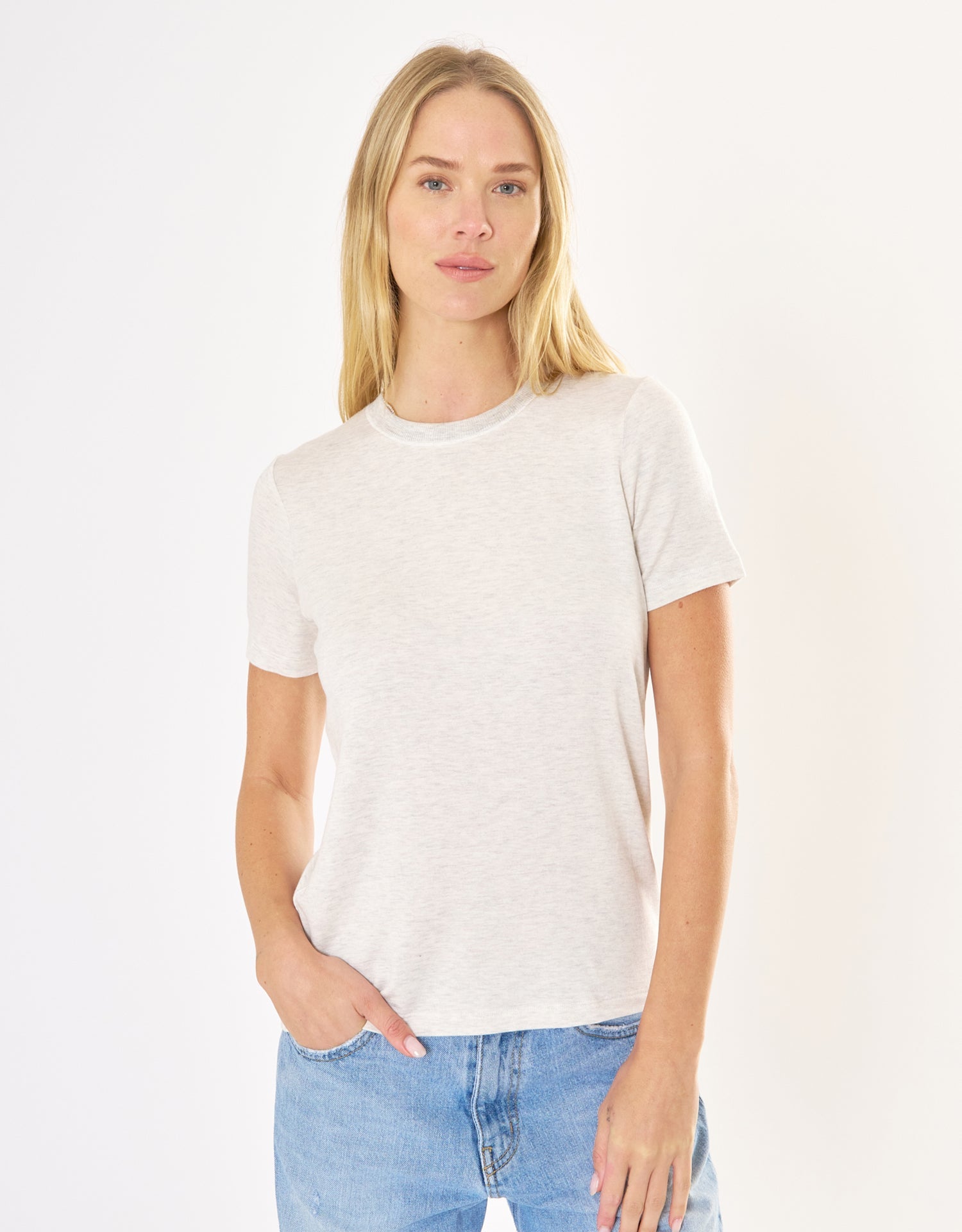 St. Tropez Crew Neck Tee - Heather Ash-Maison Wheat-Happy on Main