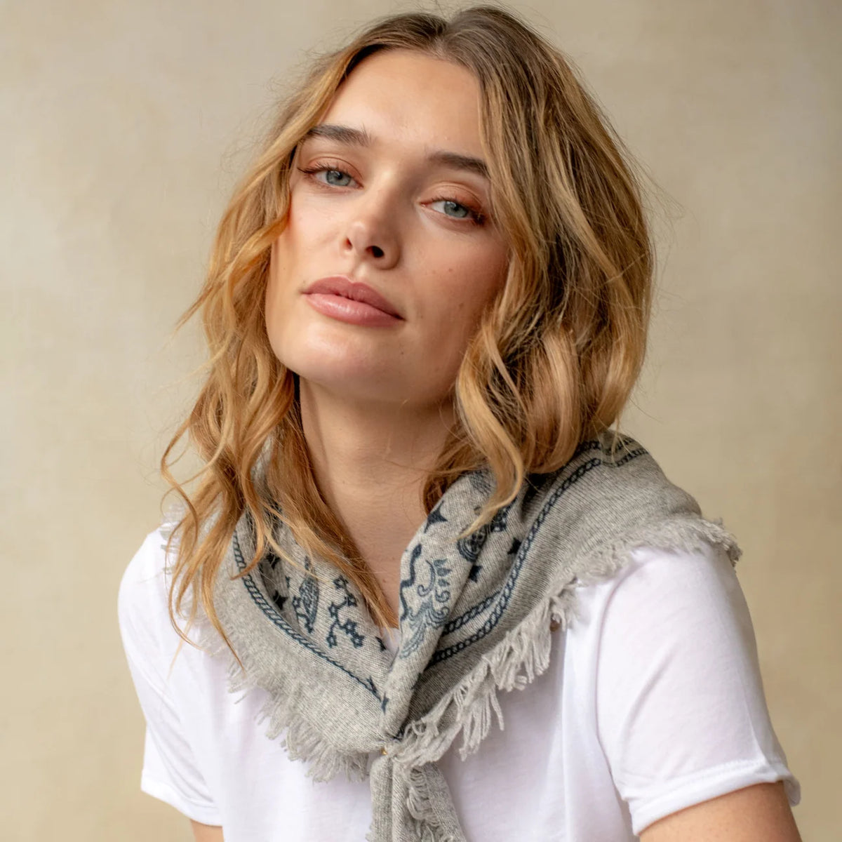 Mini Cosmic Rodeo Cashmere Bandana - Pearl Grey/Navy-Freya-Happy on Main