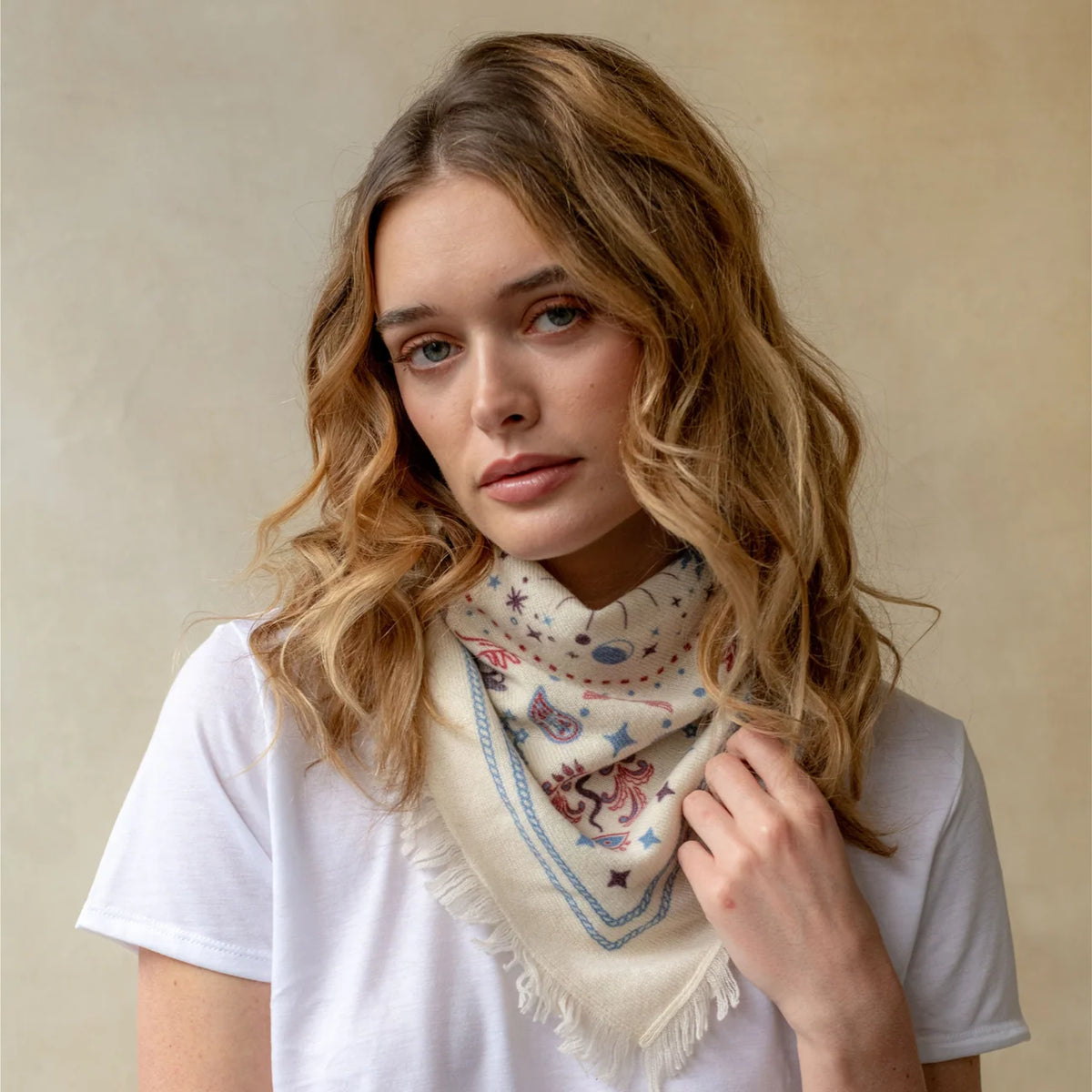 Mini Cosmic Rodeo Cashmere Bandana - Ivory/Plum/Azure-Freya-Happy on Main
