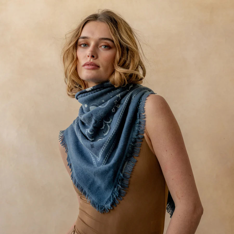 Cashmere Bandana Sweater Wrap - Denim/ Navy/ Sky-Freya-Happy on Main