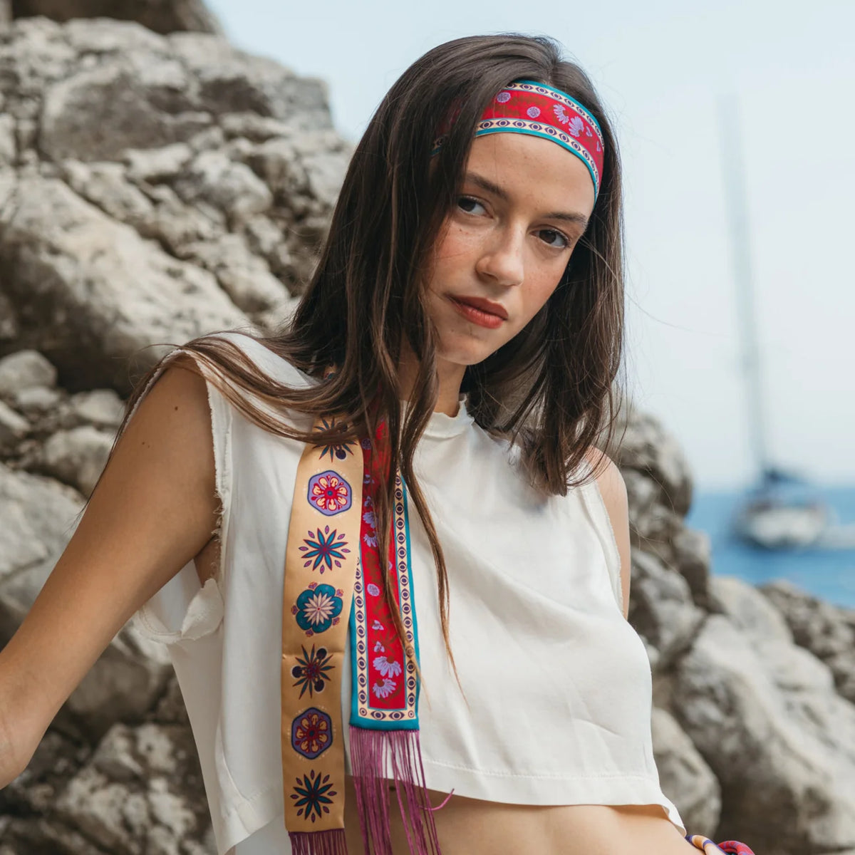 Gaia Skinny Silk Scarf - Raspberry/Lavender