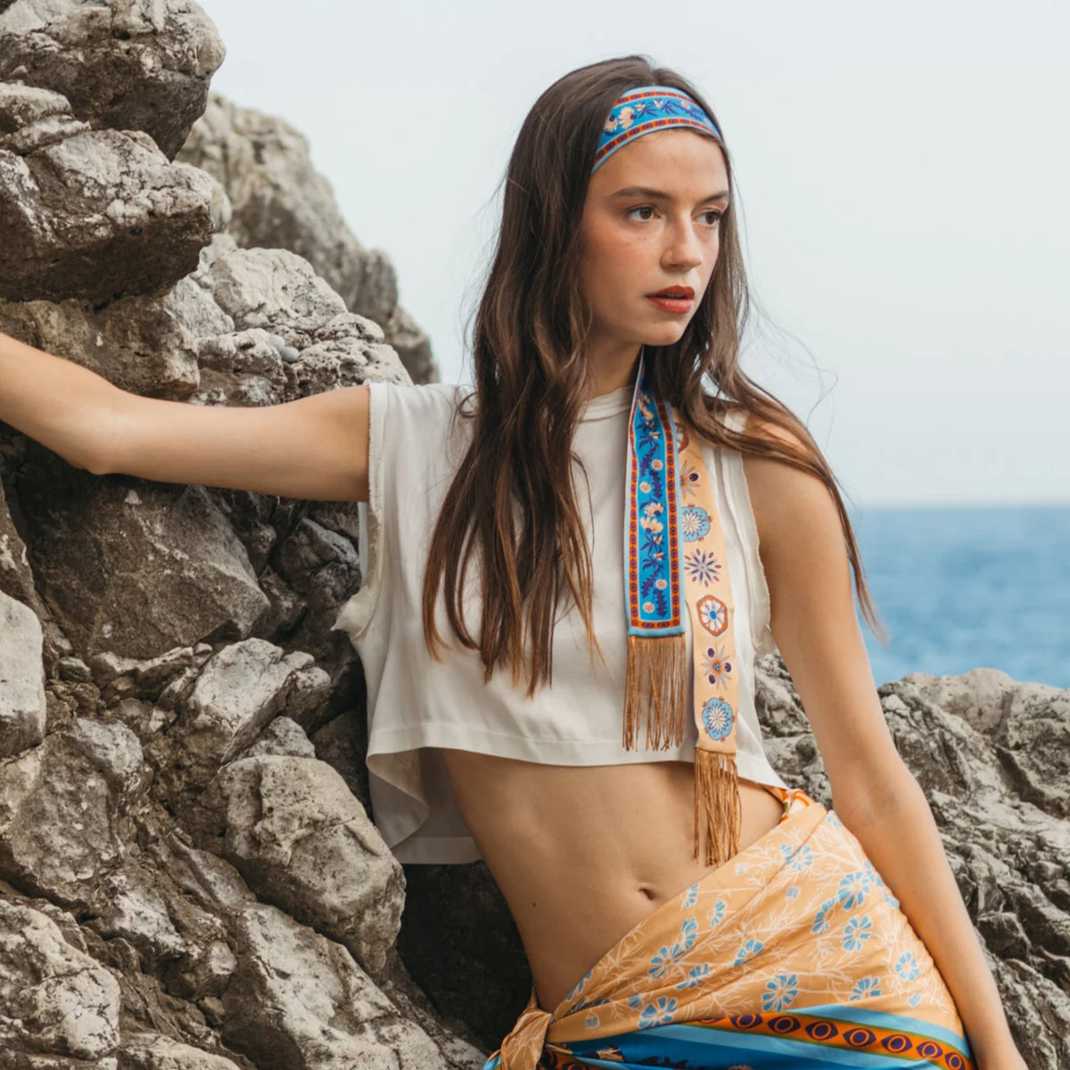 Gaia Skinny Silk Scarf - Ocean/Sapphire
